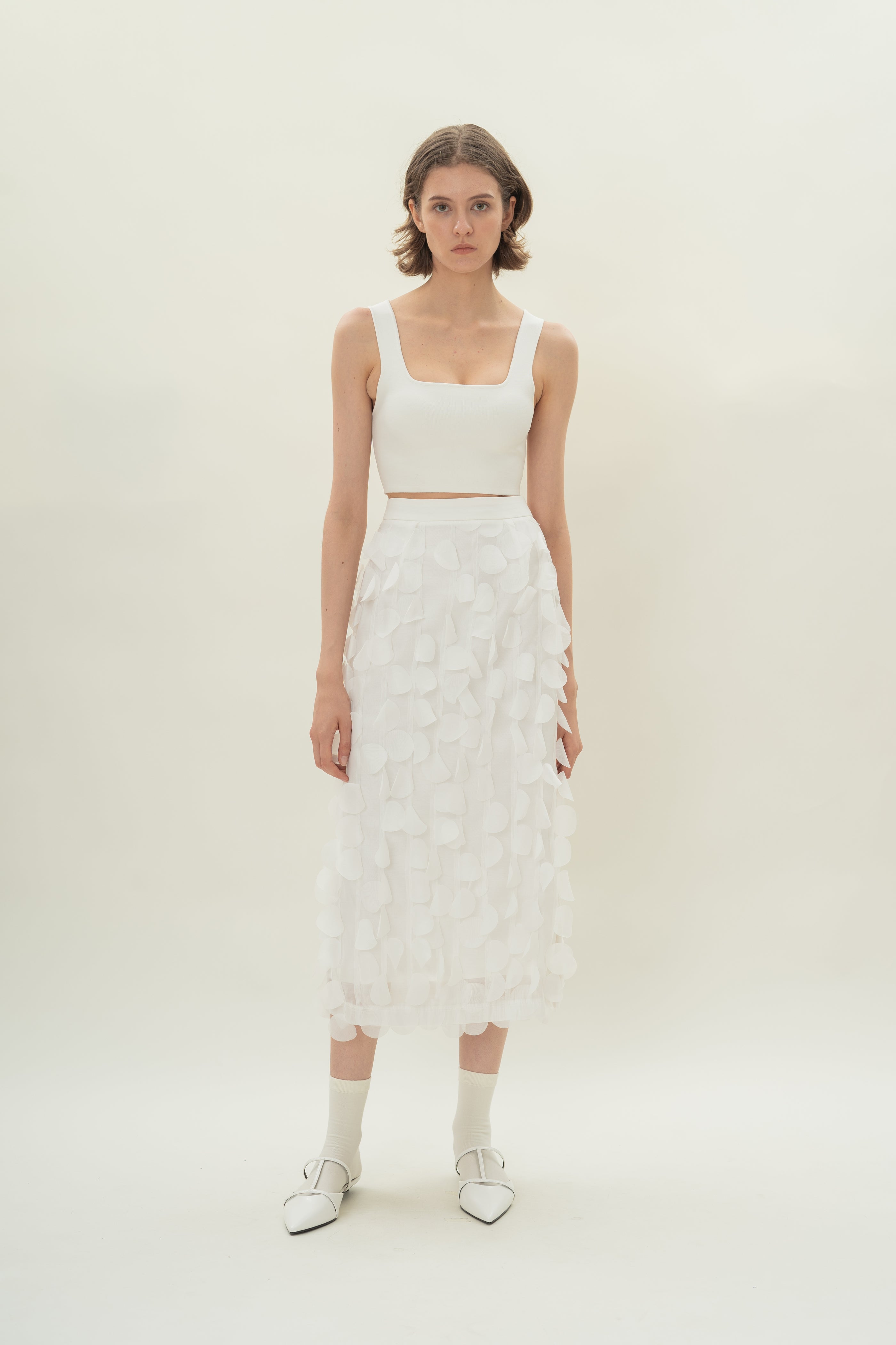 Petal Midi Skirt in White