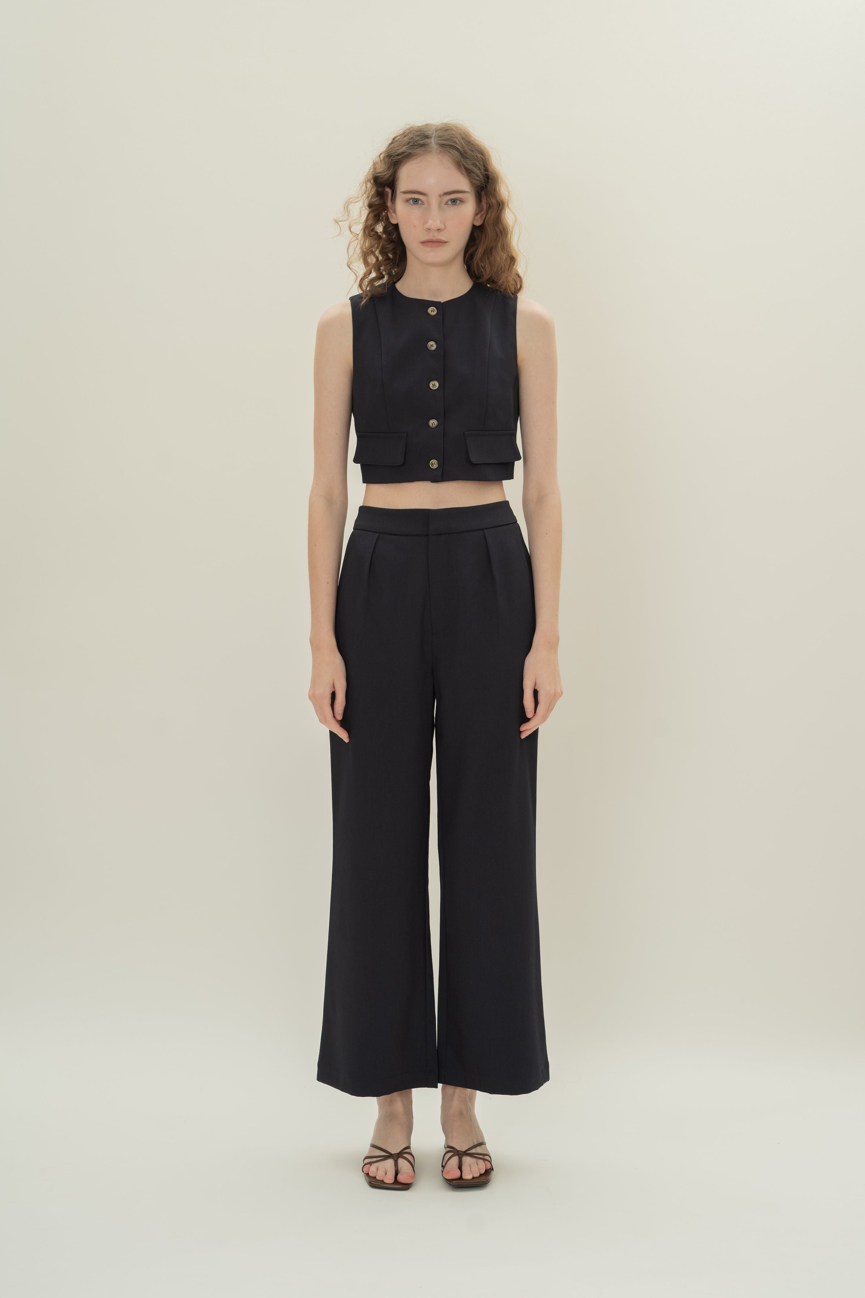 Collarless Sleeveless Top in Midnight