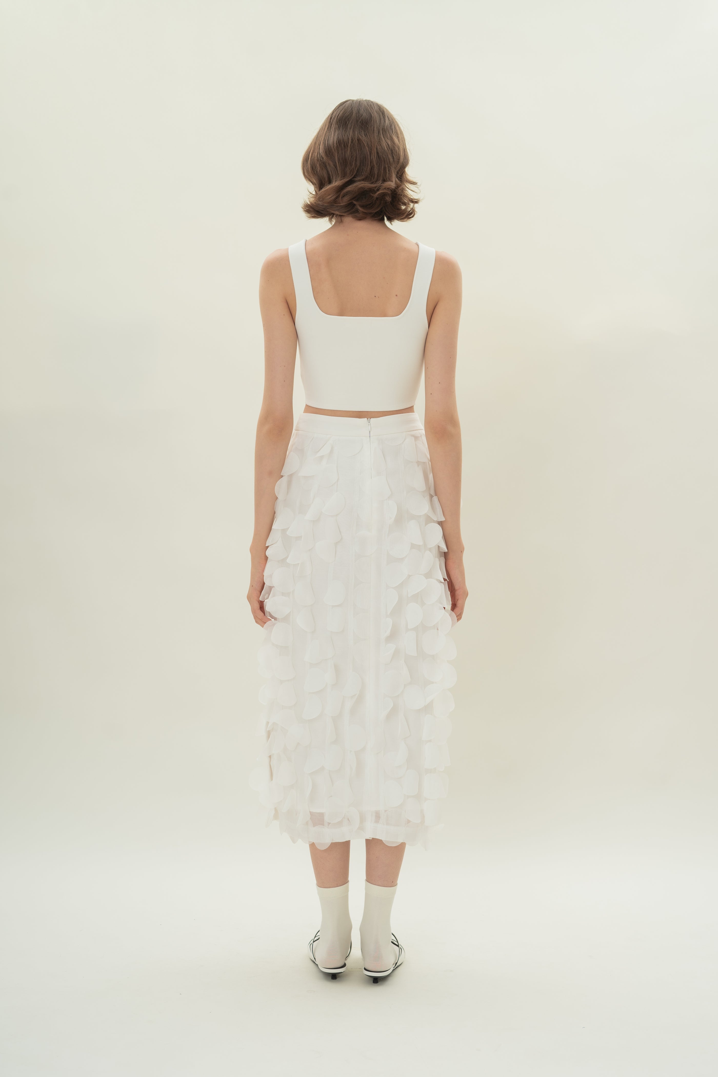 Petal Midi Skirt in White