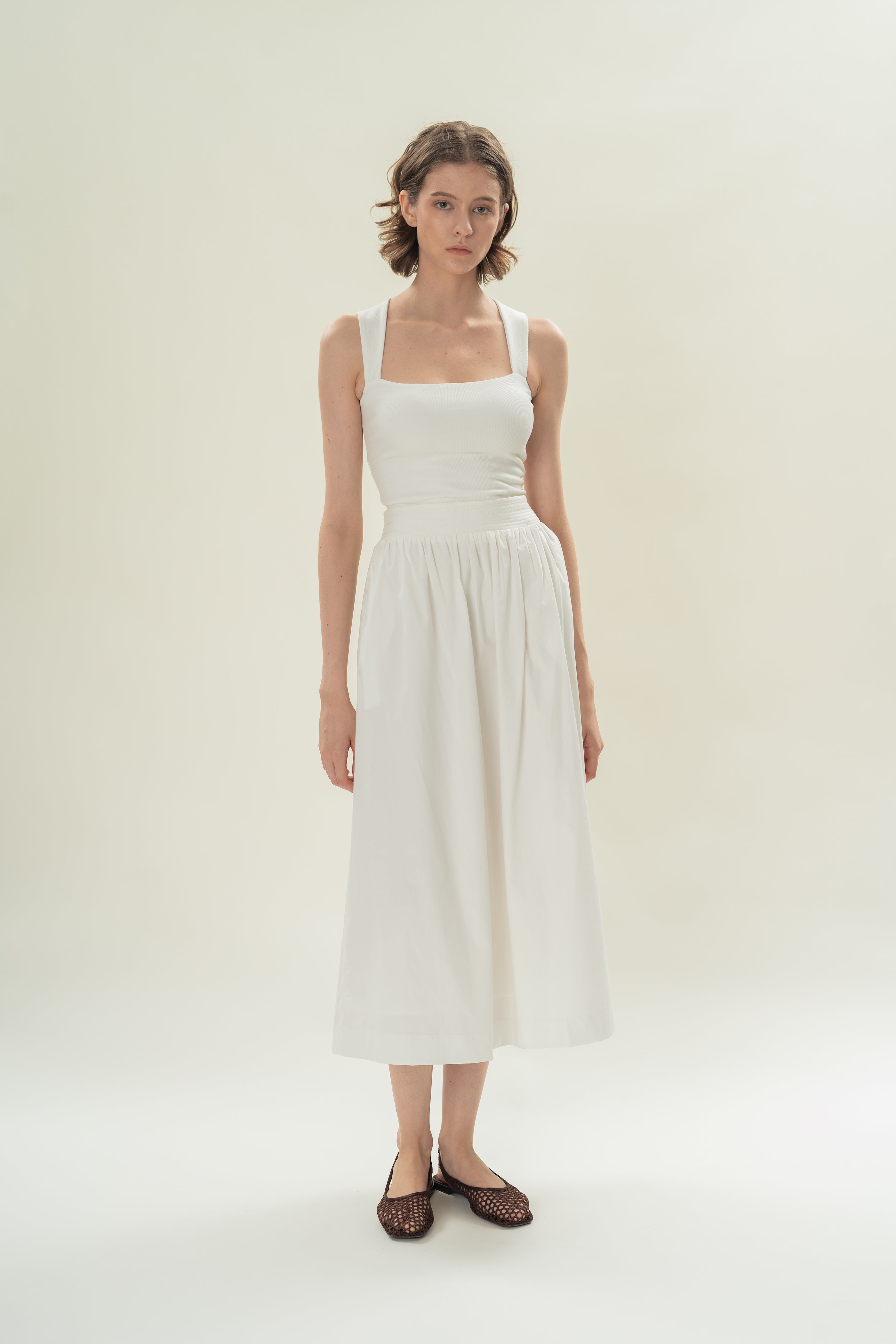 Straight Neck Ribbed Tank in White