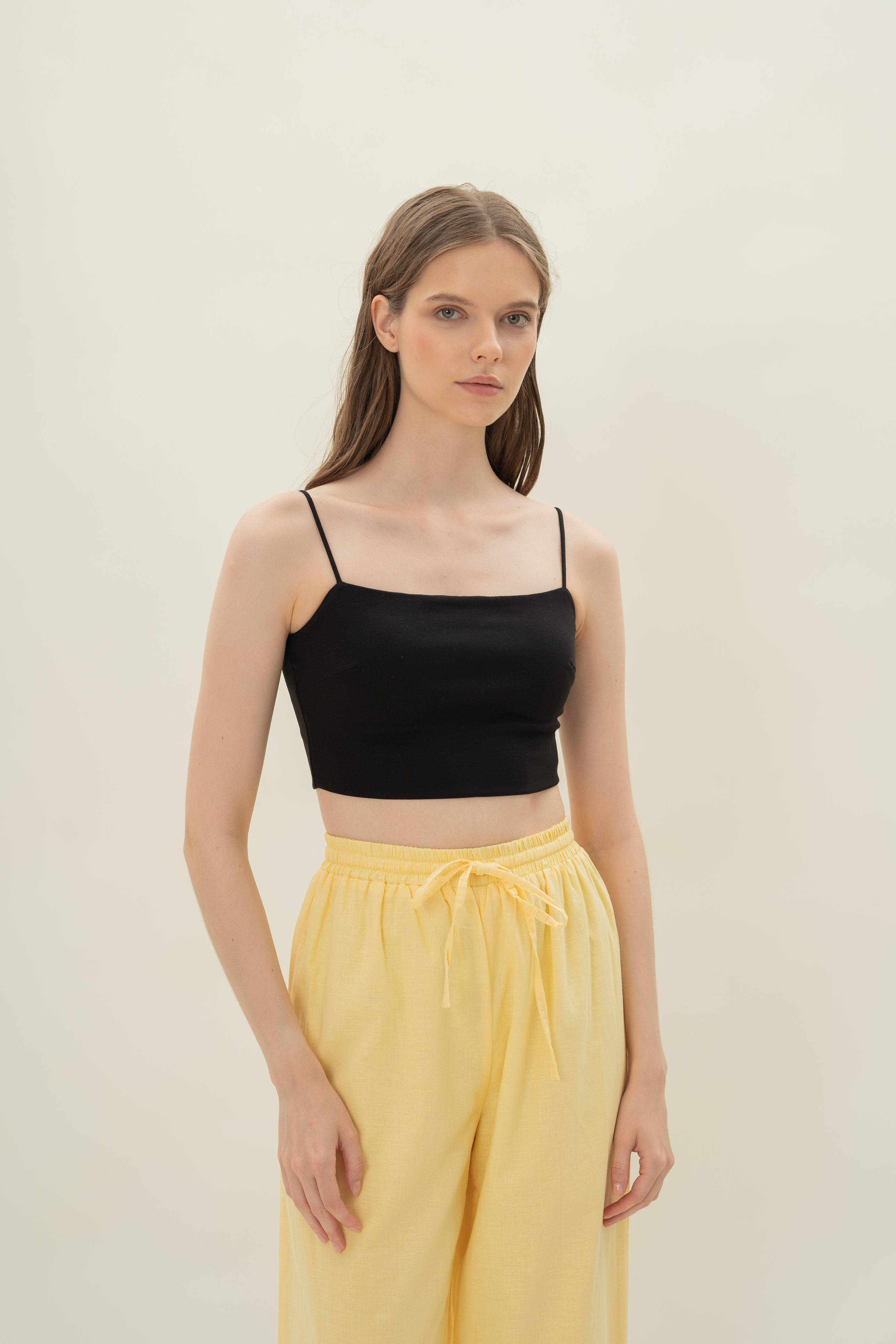 Cropped Padded Cami Top in Black