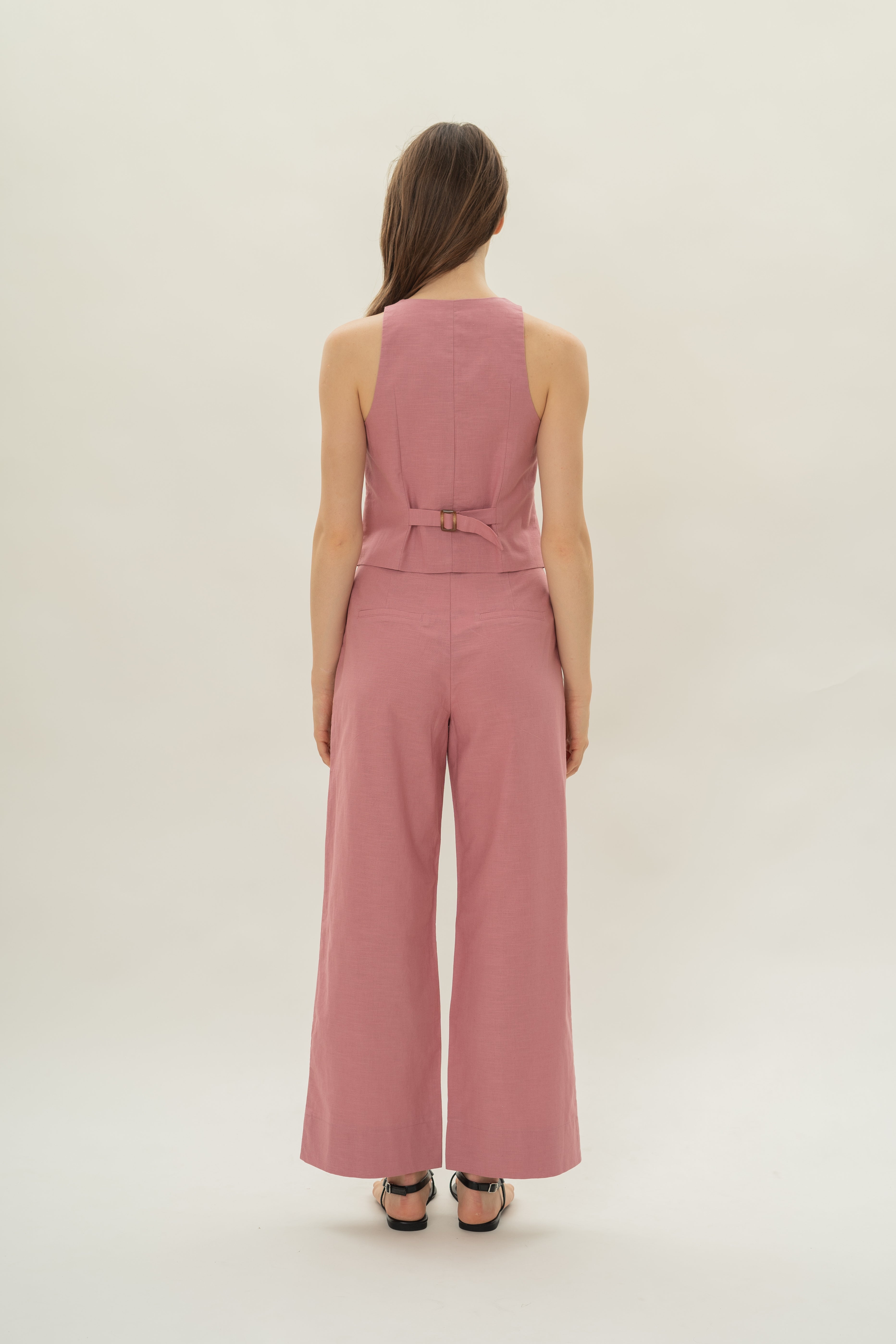 Linen Halter Padded Waistcoat in Hibiscus