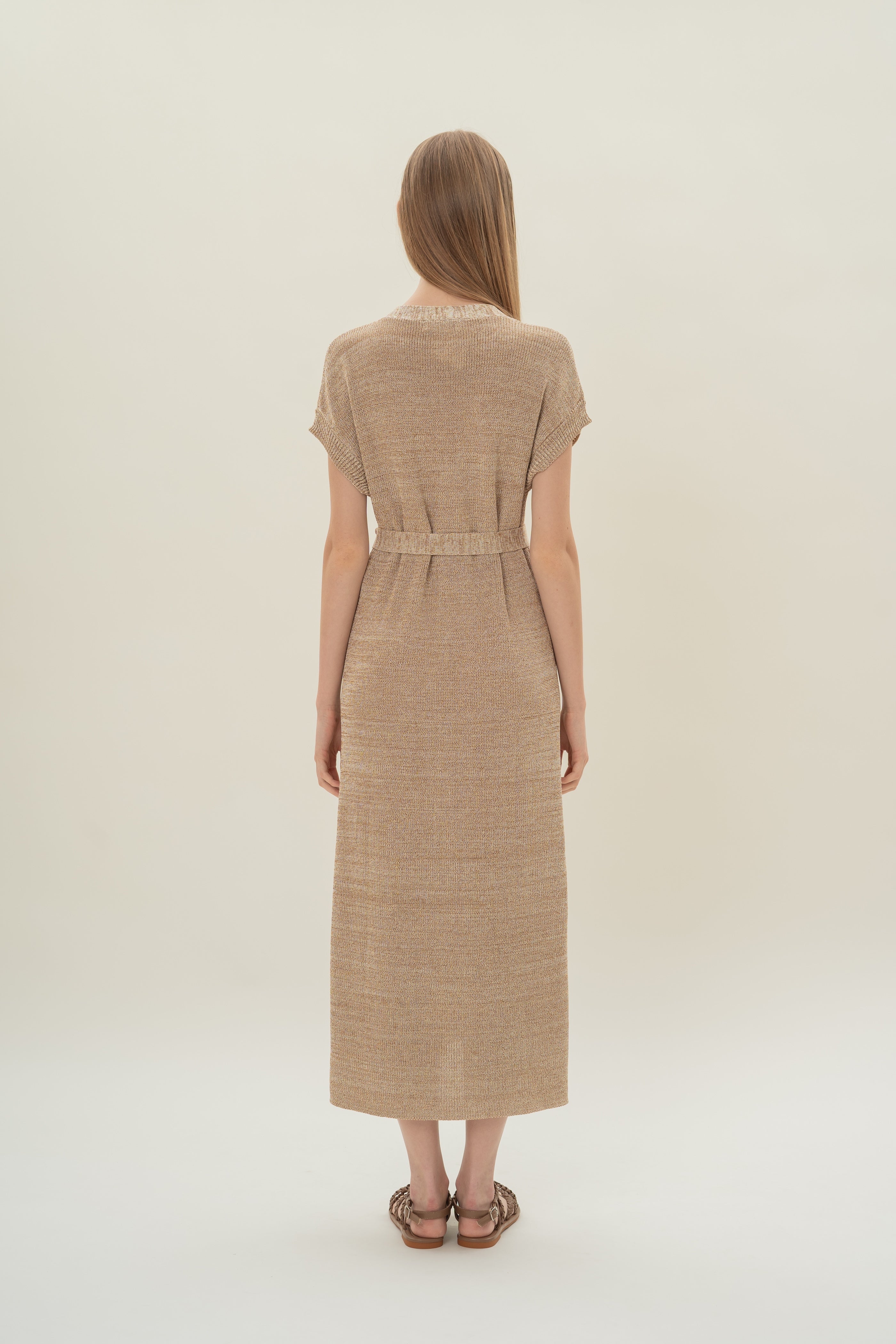 Button Front Melange Knit Dress in Sand Dunes