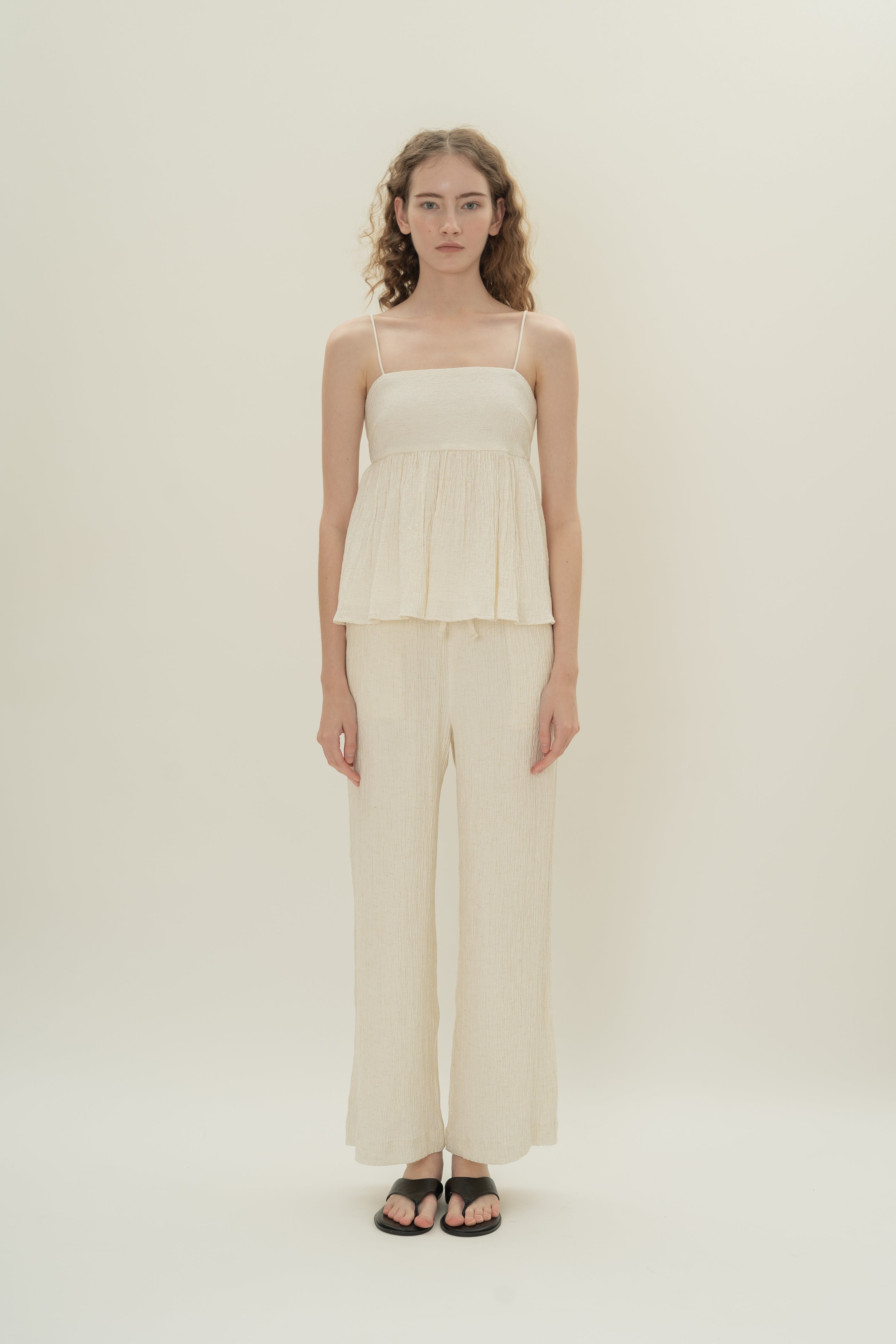Cotton Blend Textured Cami Top in White