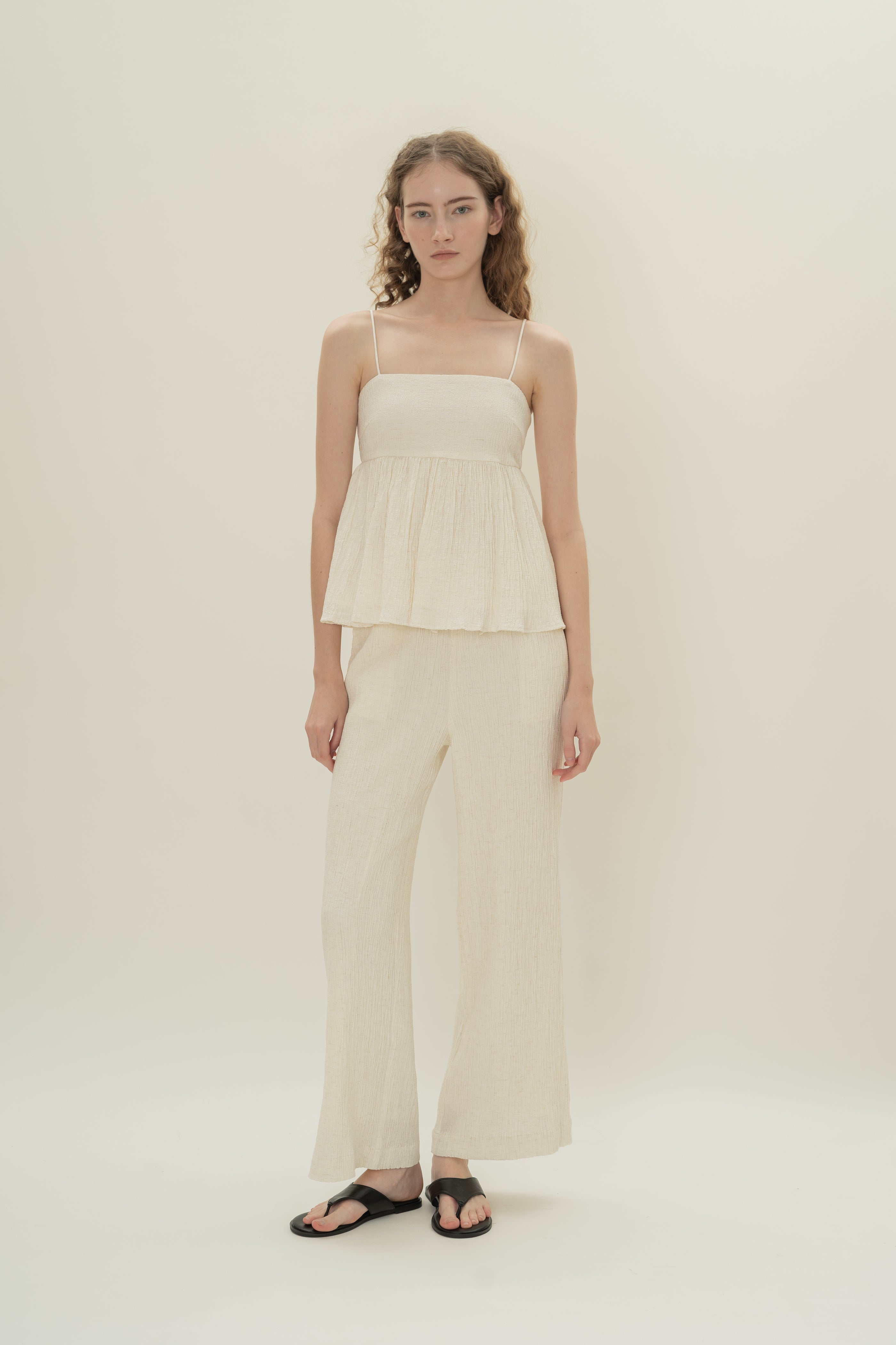 Cotton Blend Textured Cami Top in White