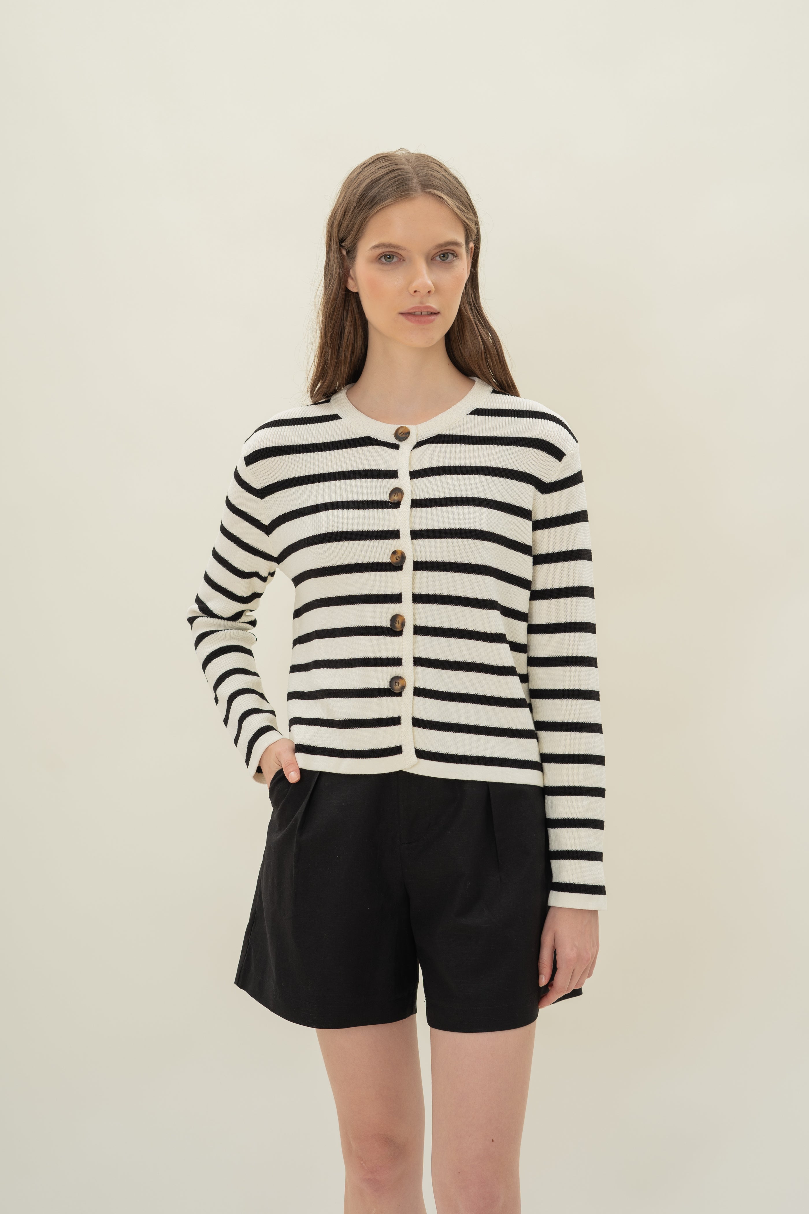 Classic Knitted Cardigan in Stripe