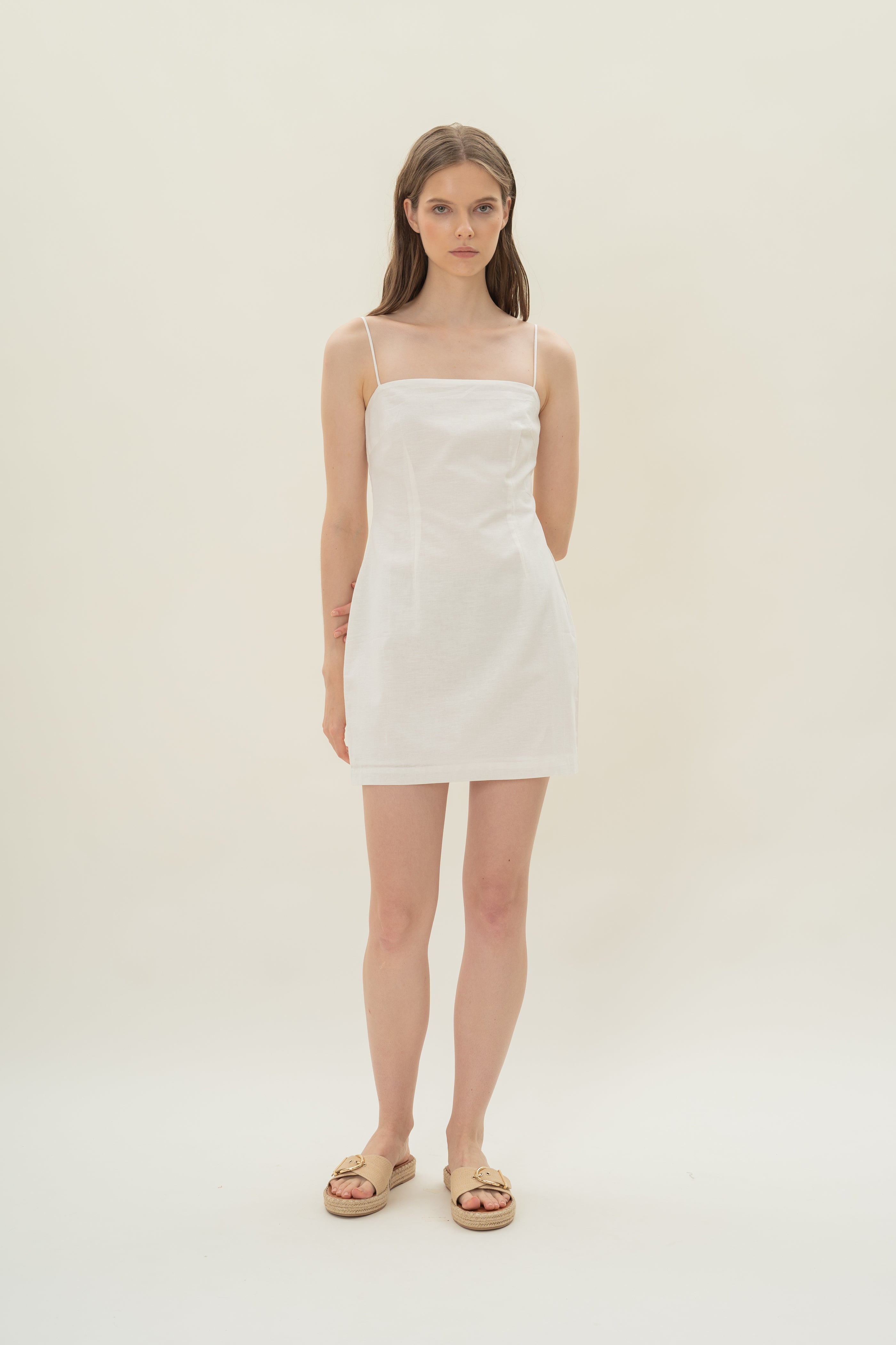 Linen Mini Dress in White