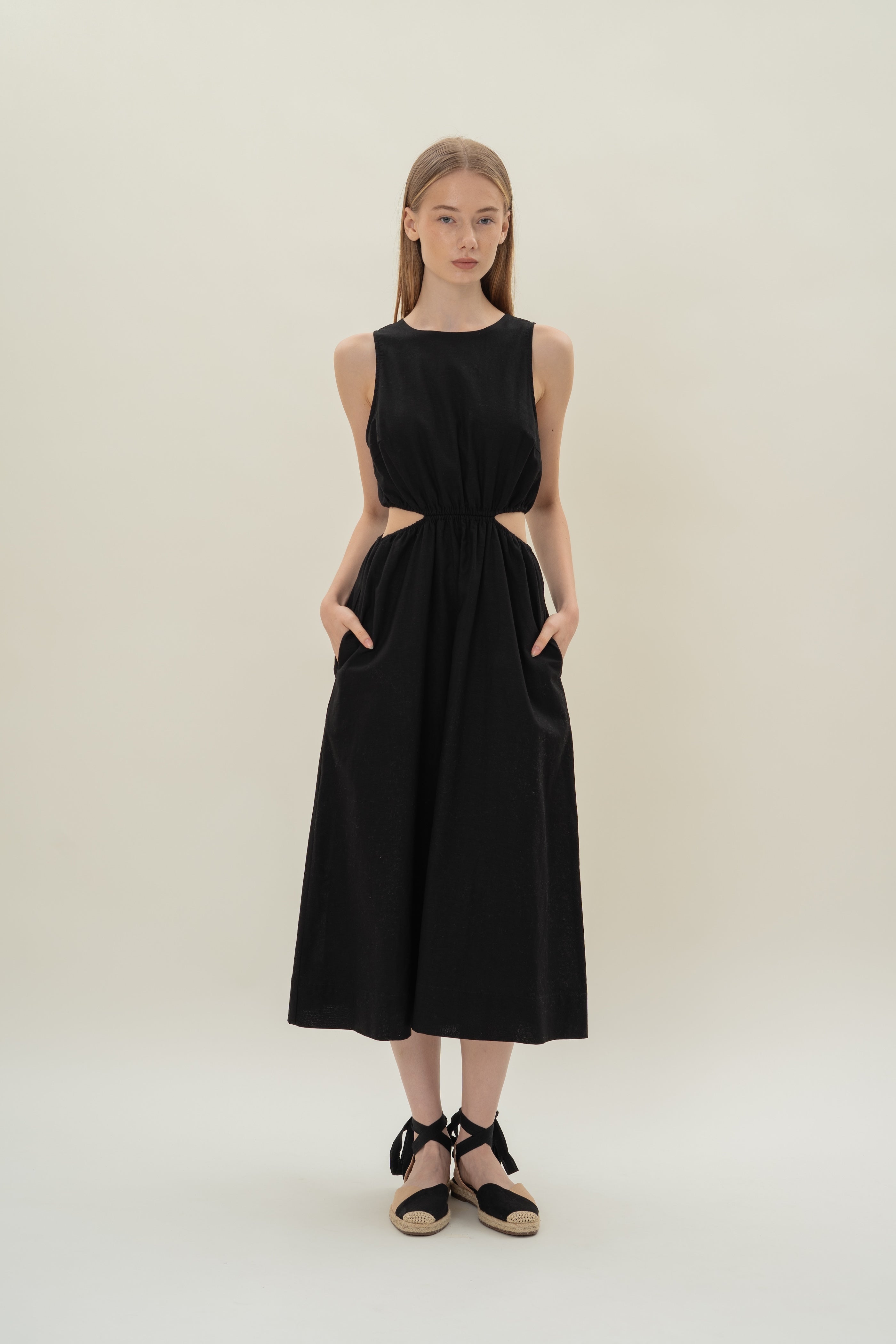Cut-Out Midi Dress in Black