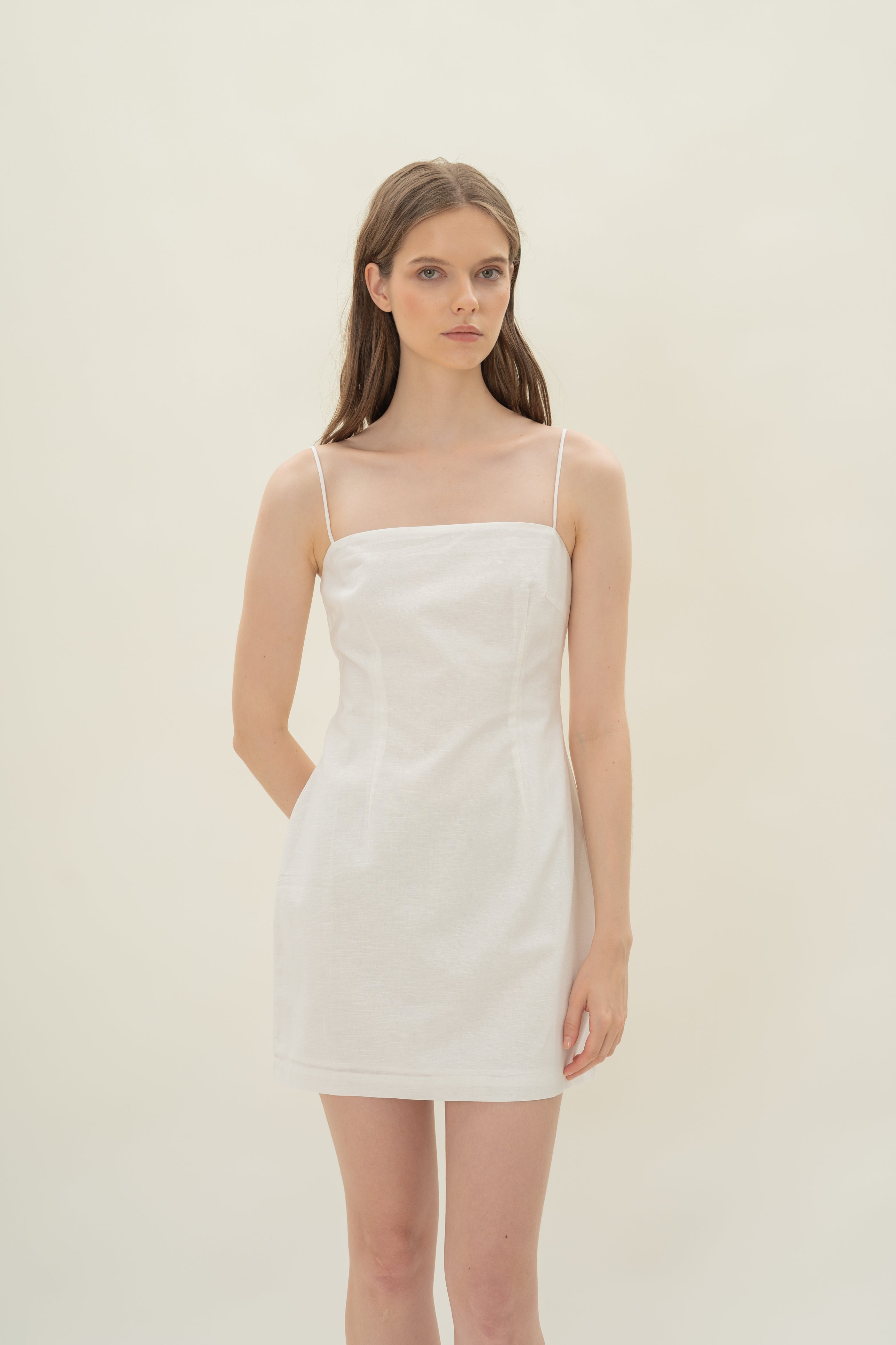 Linen Mini Dress in White