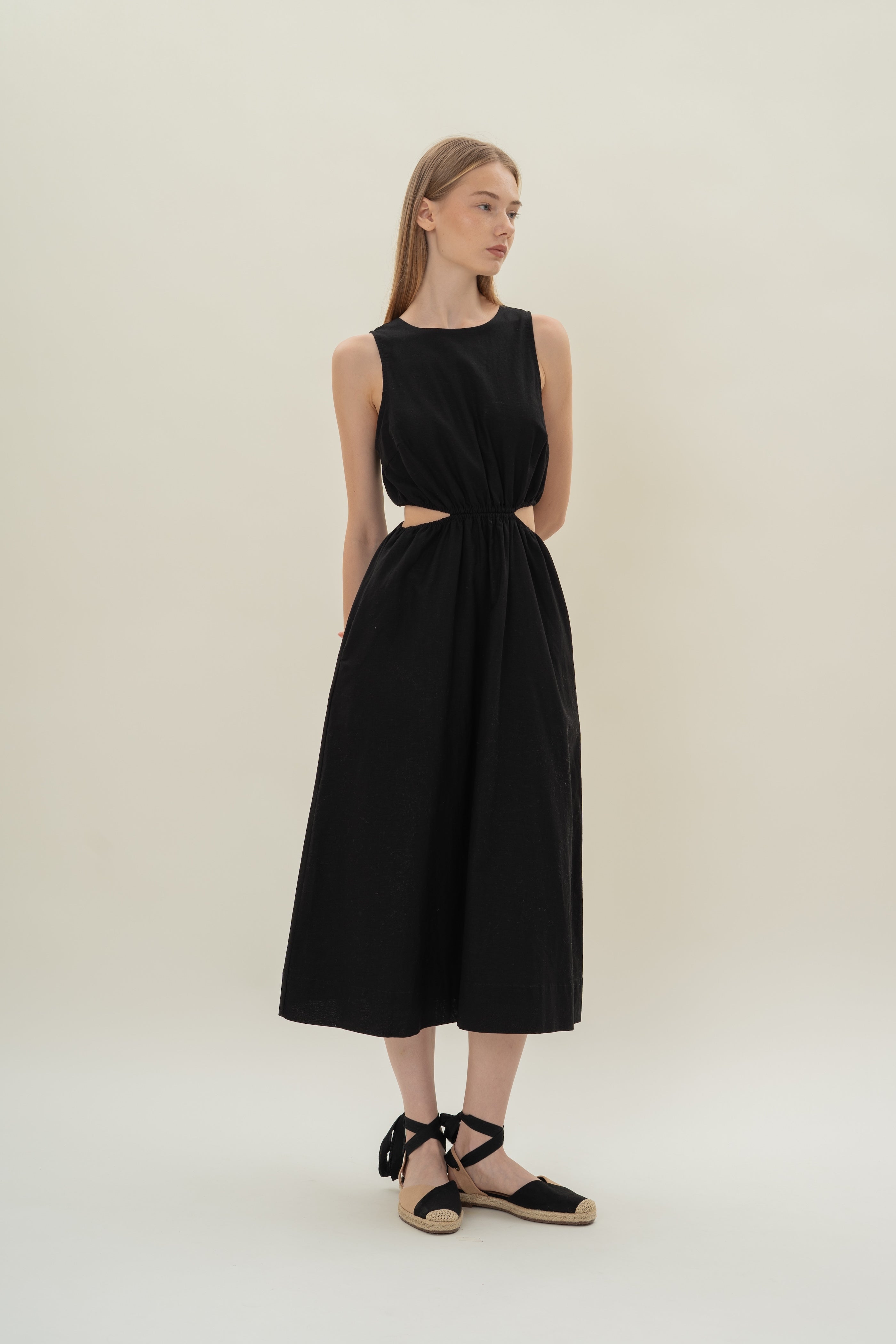 Cut-Out Midi Dress in Black