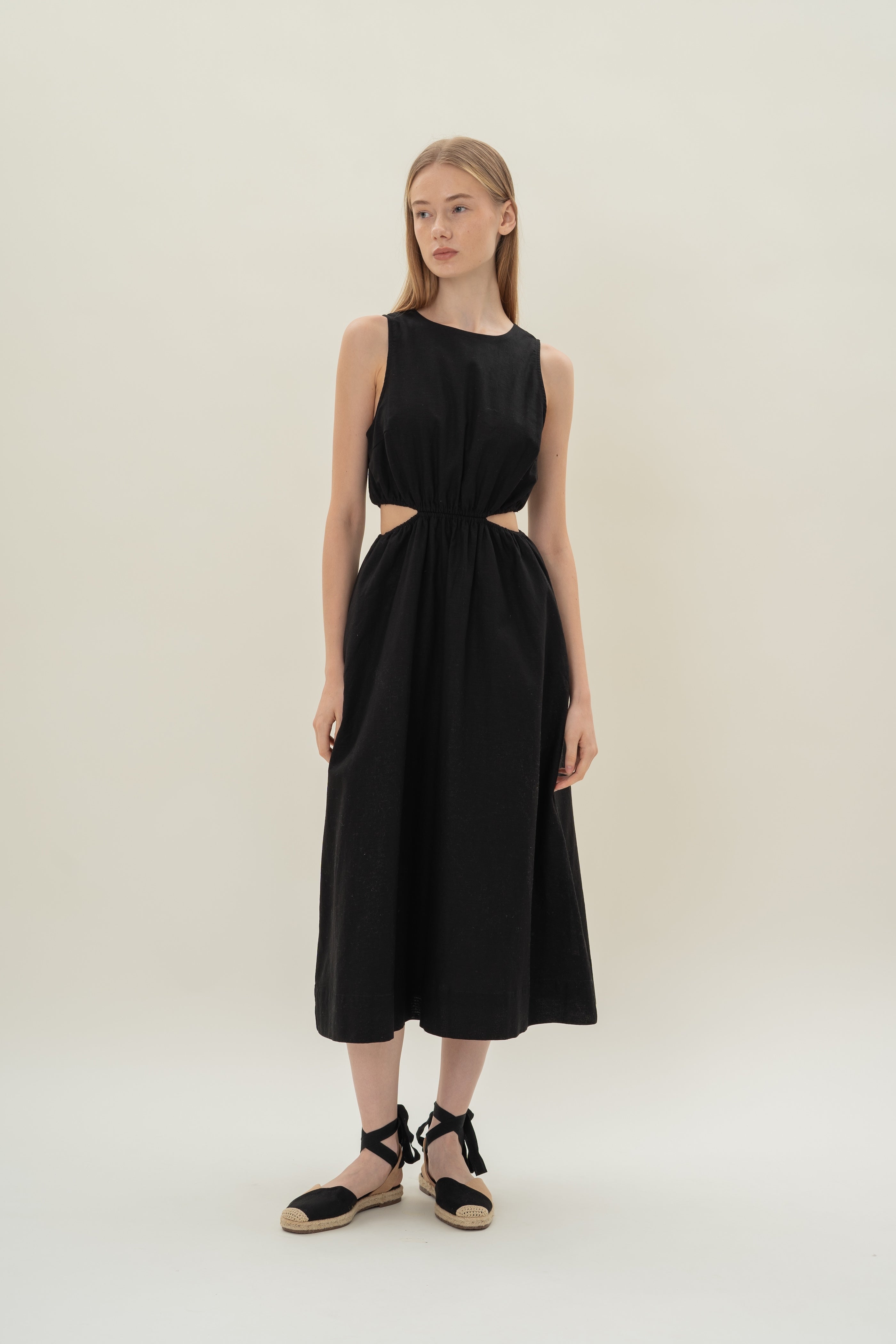 Cut-Out Midi Dress in Black