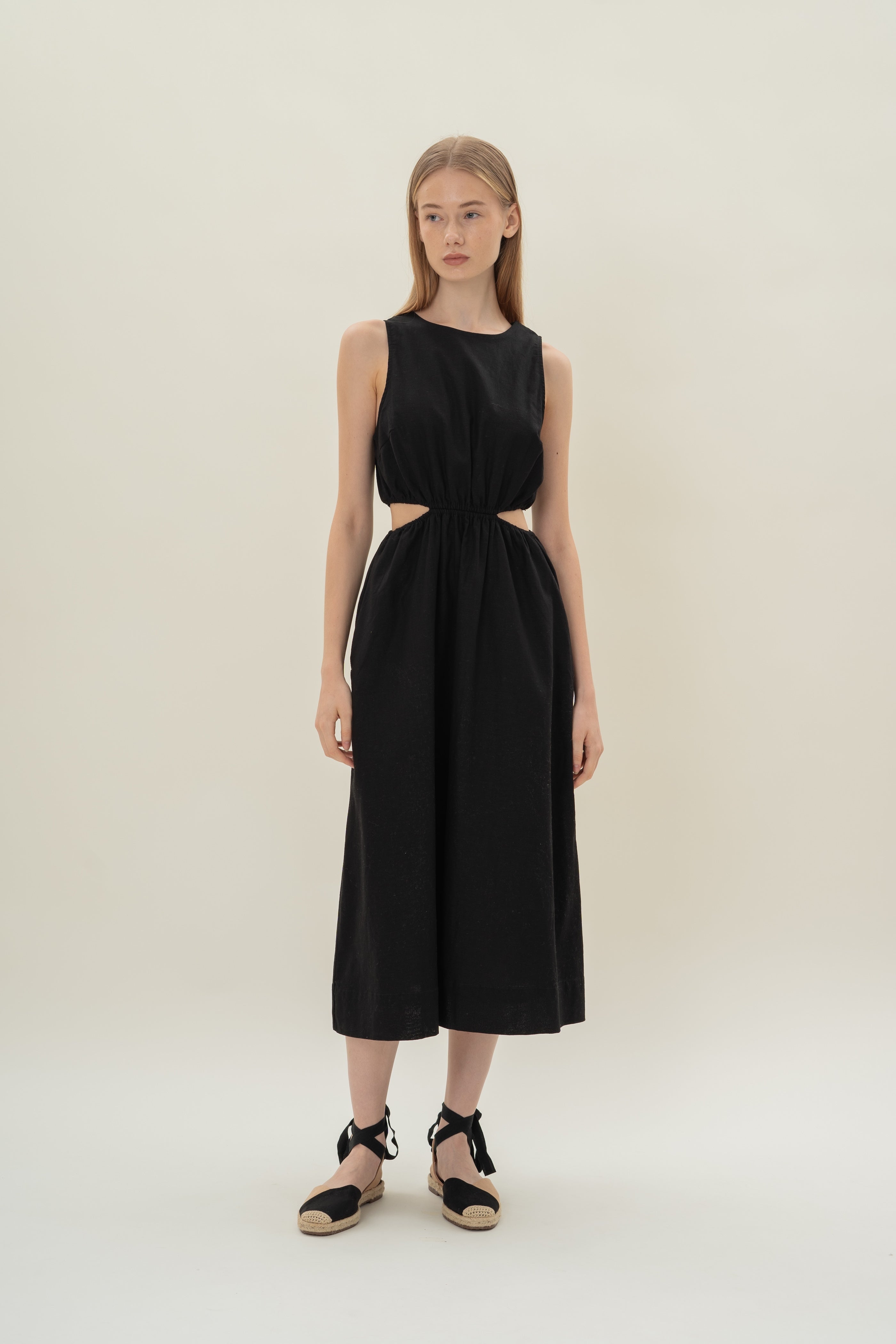 Cut-Out Midi Dress in Black