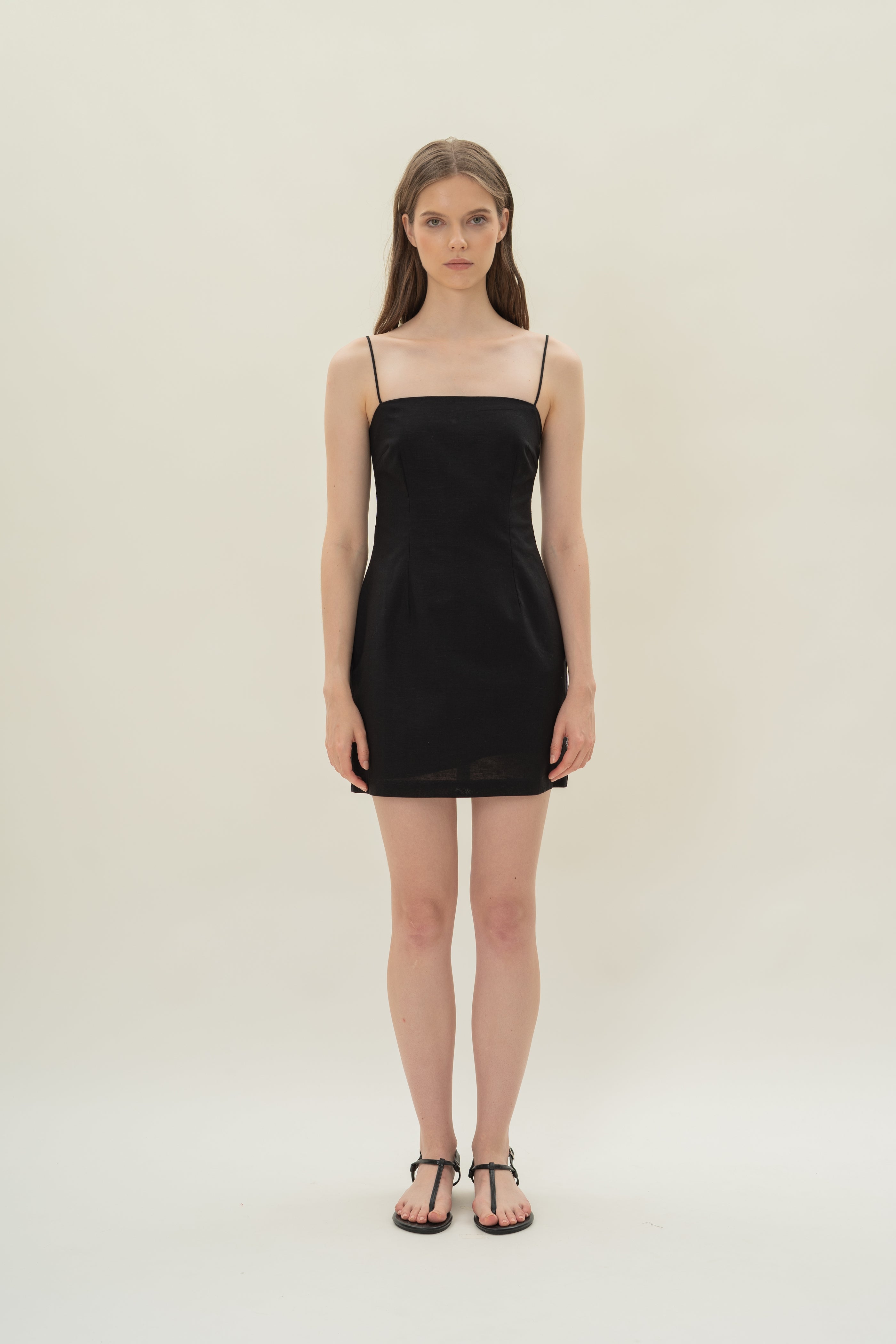 Linen Mini Dress in Black