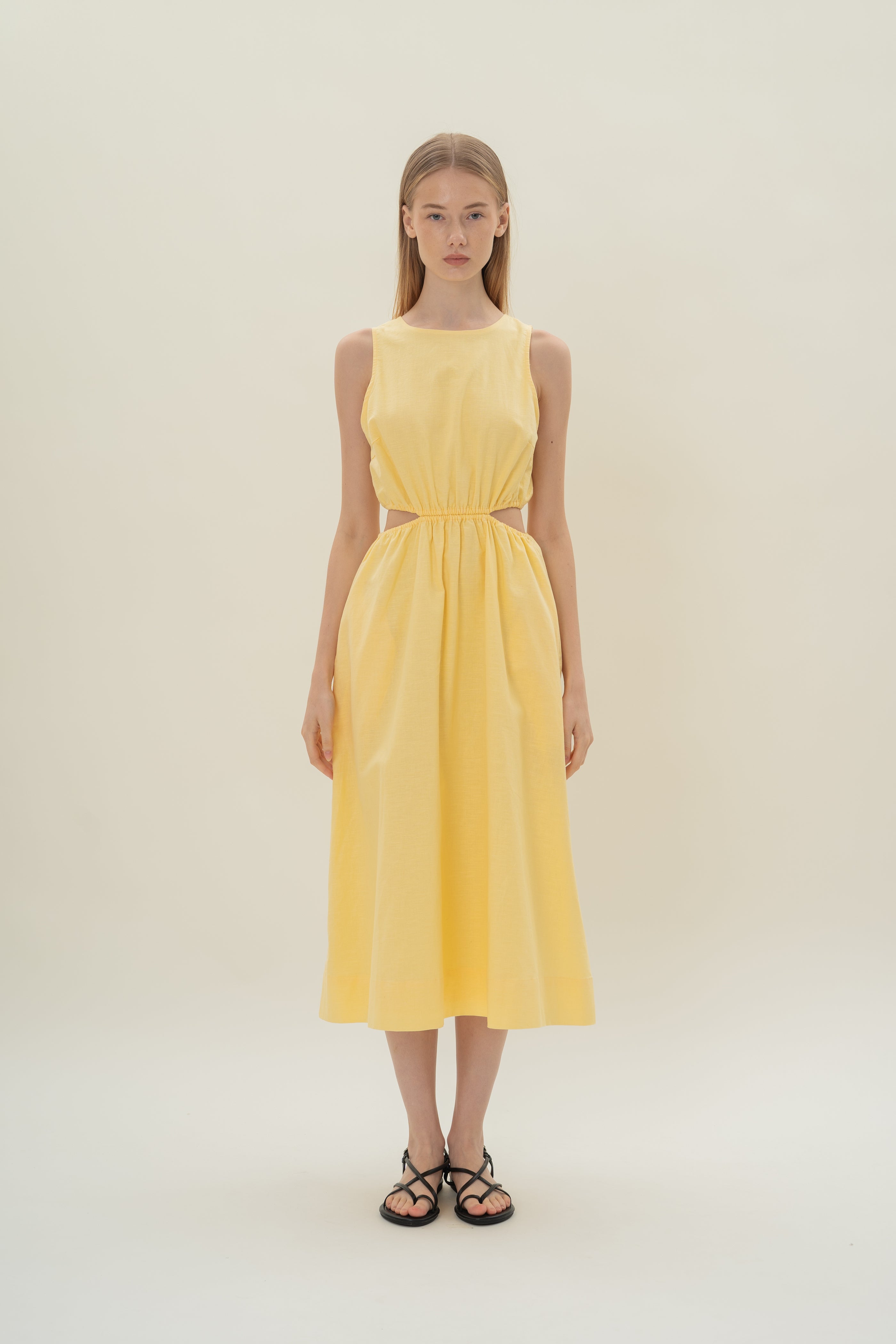 Cut-Out Midi Dress in Lemon