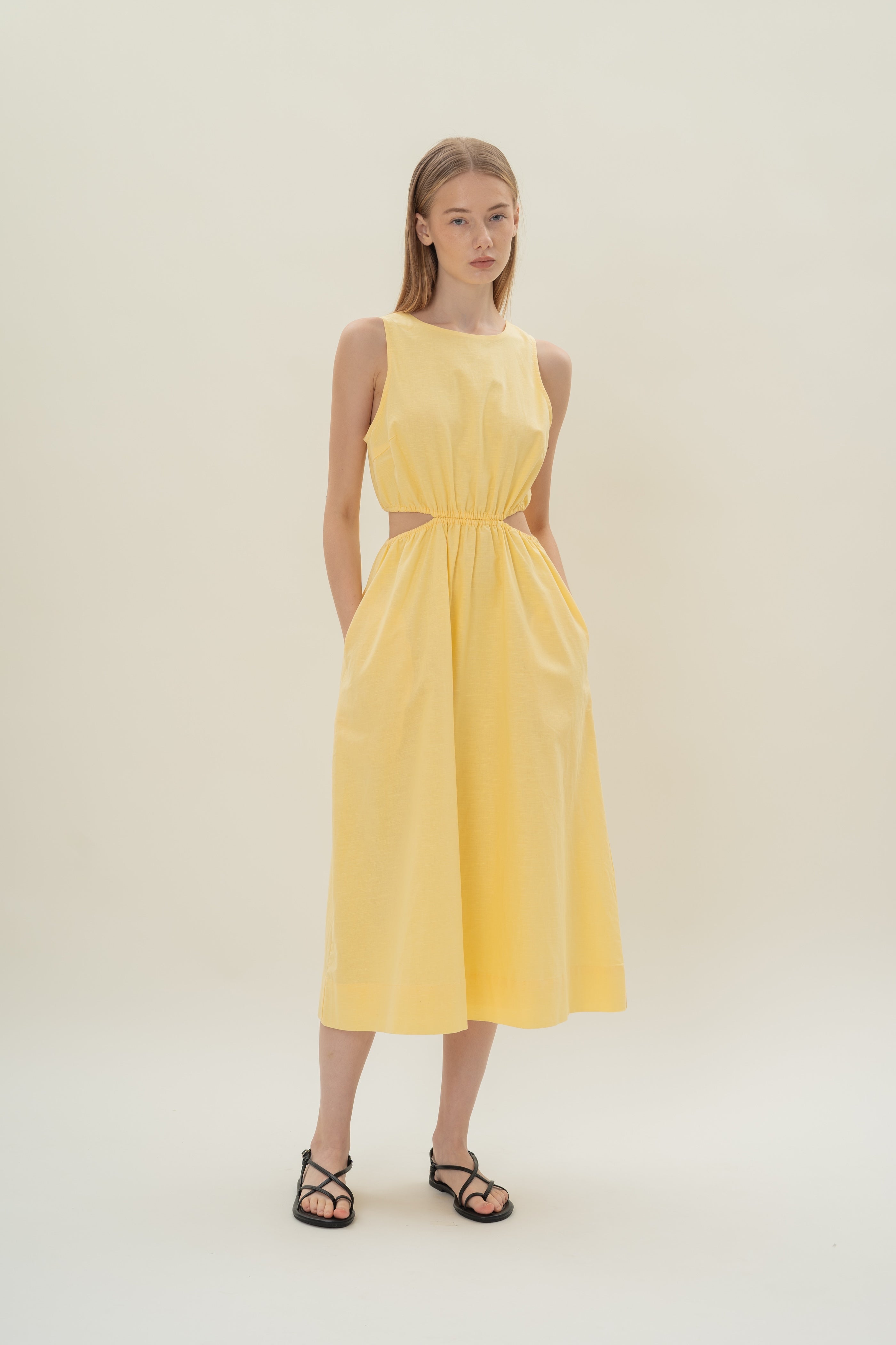 Cut-Out Midi Dress in Lemon