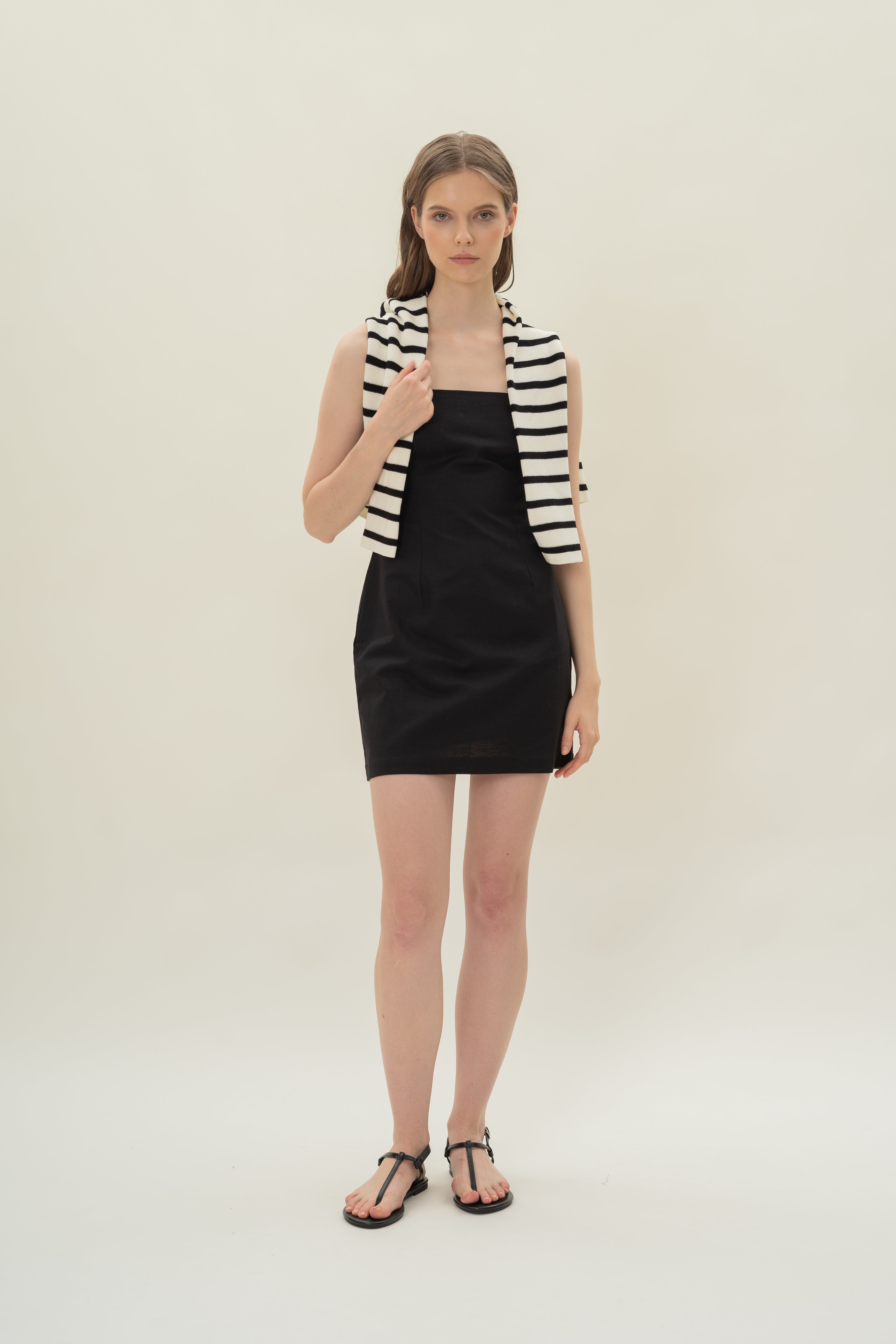 Linen Mini Dress in Black