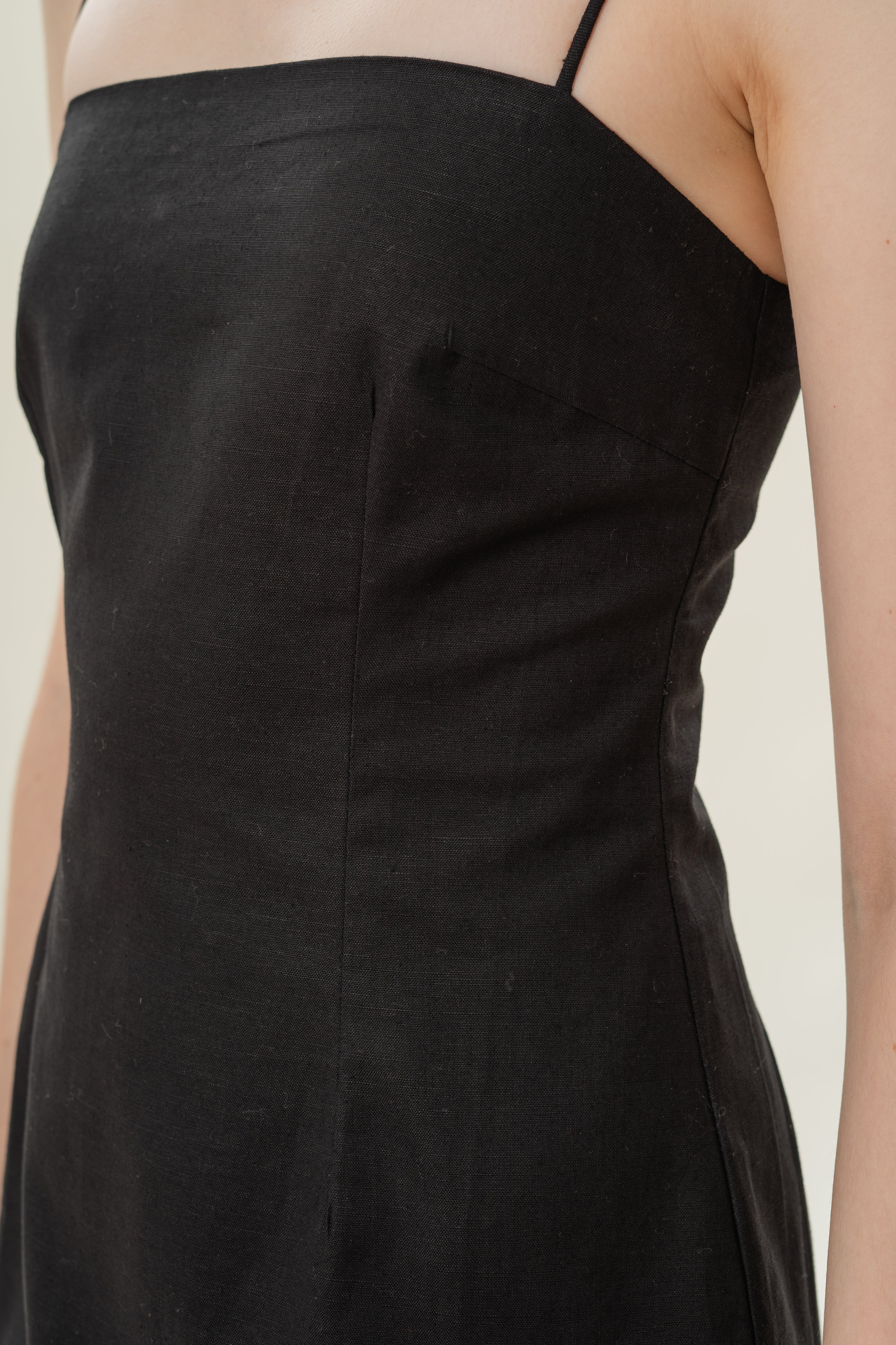 Linen Mini Dress in Black