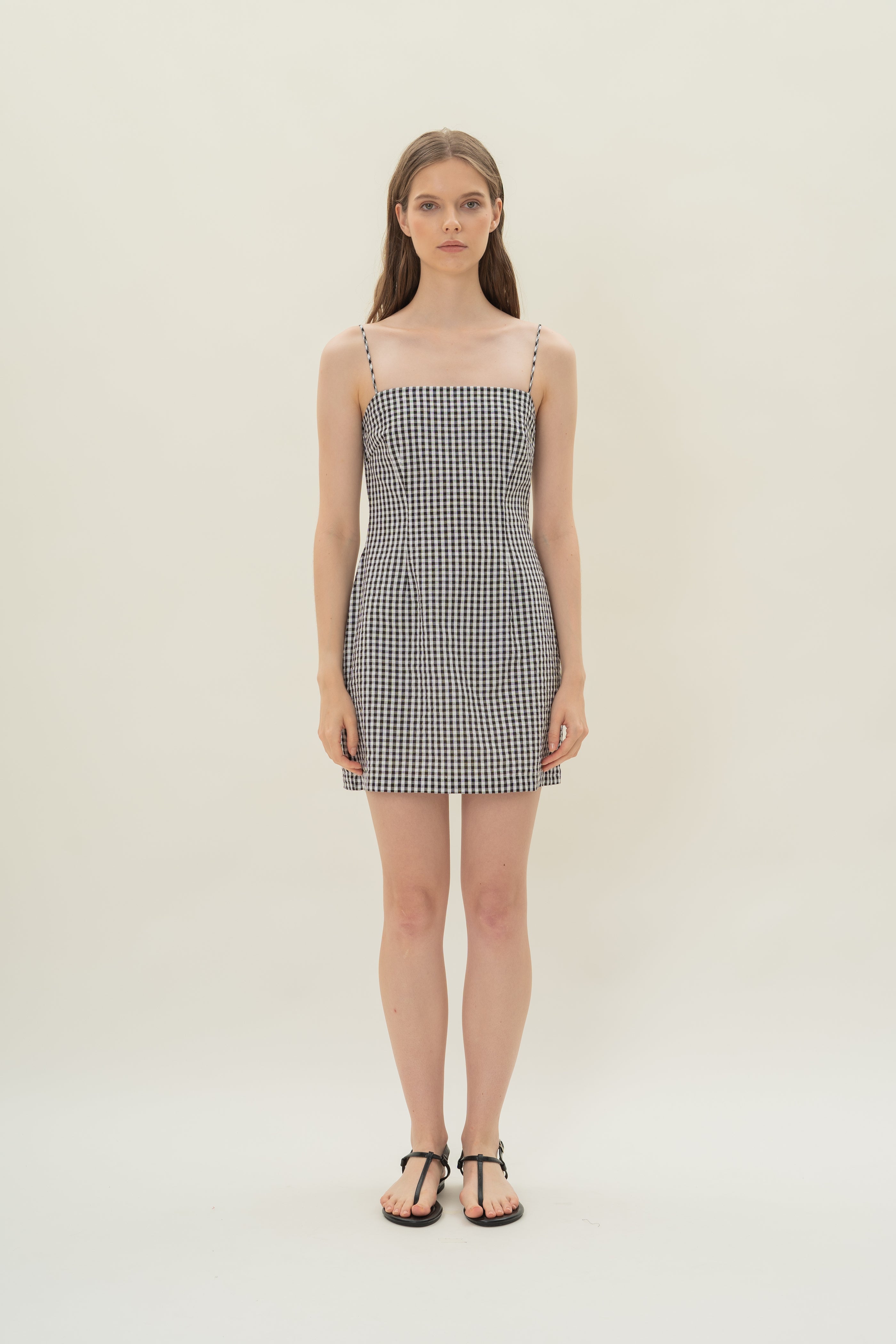 Cotton Mini Dress in Black Gingham