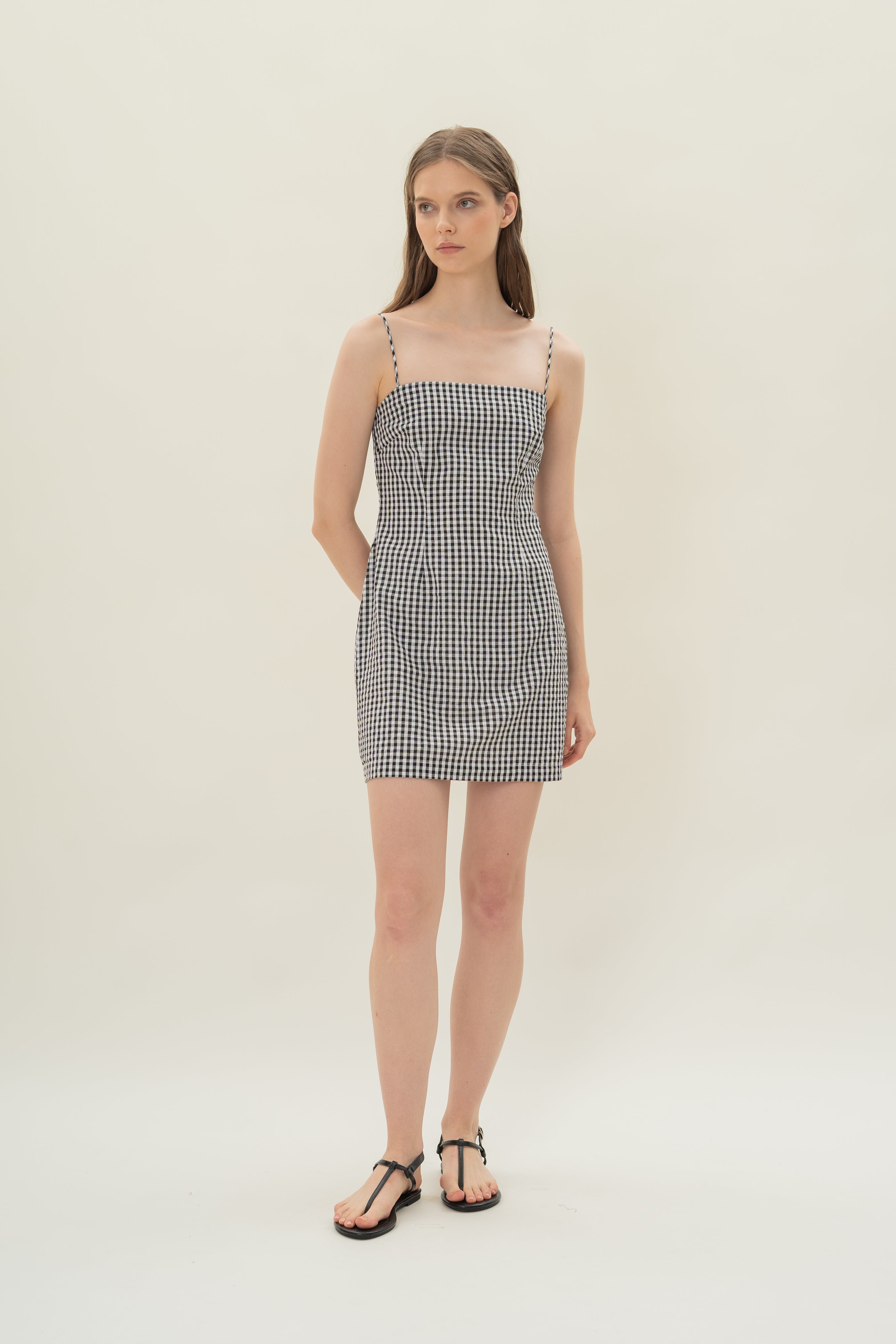 Cotton Mini Dress in Black Gingham