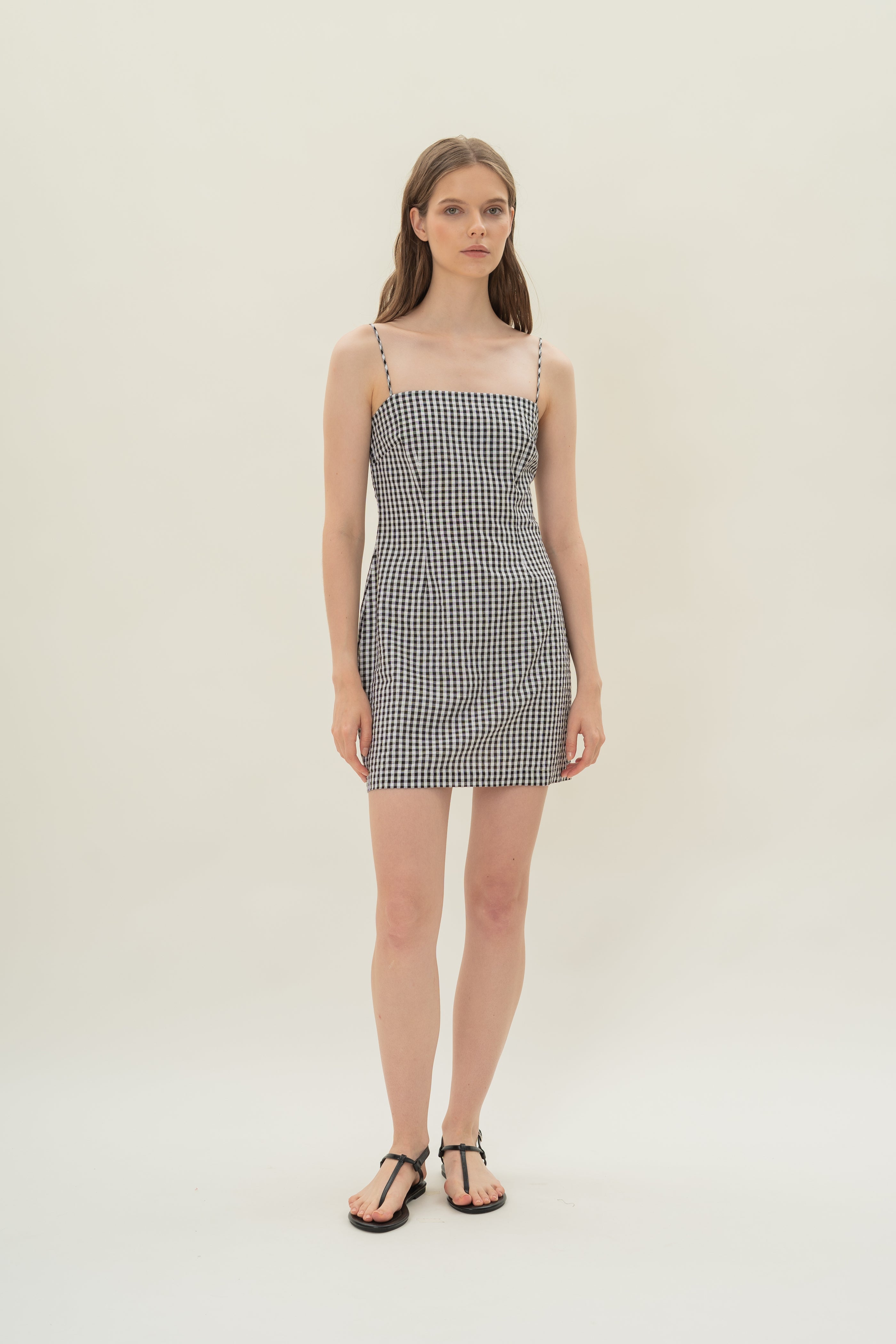 Cotton Mini Dress in Black Gingham