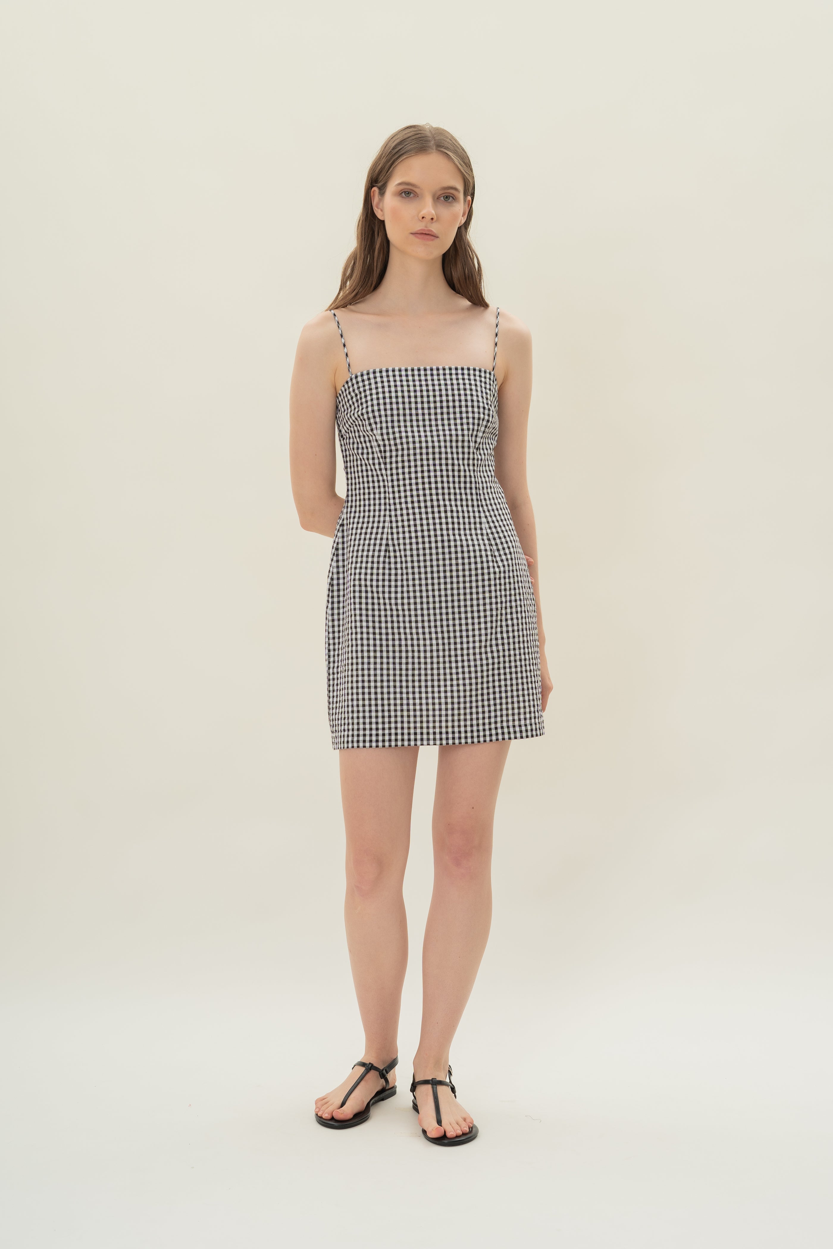 Cotton Mini Dress in Black Gingham