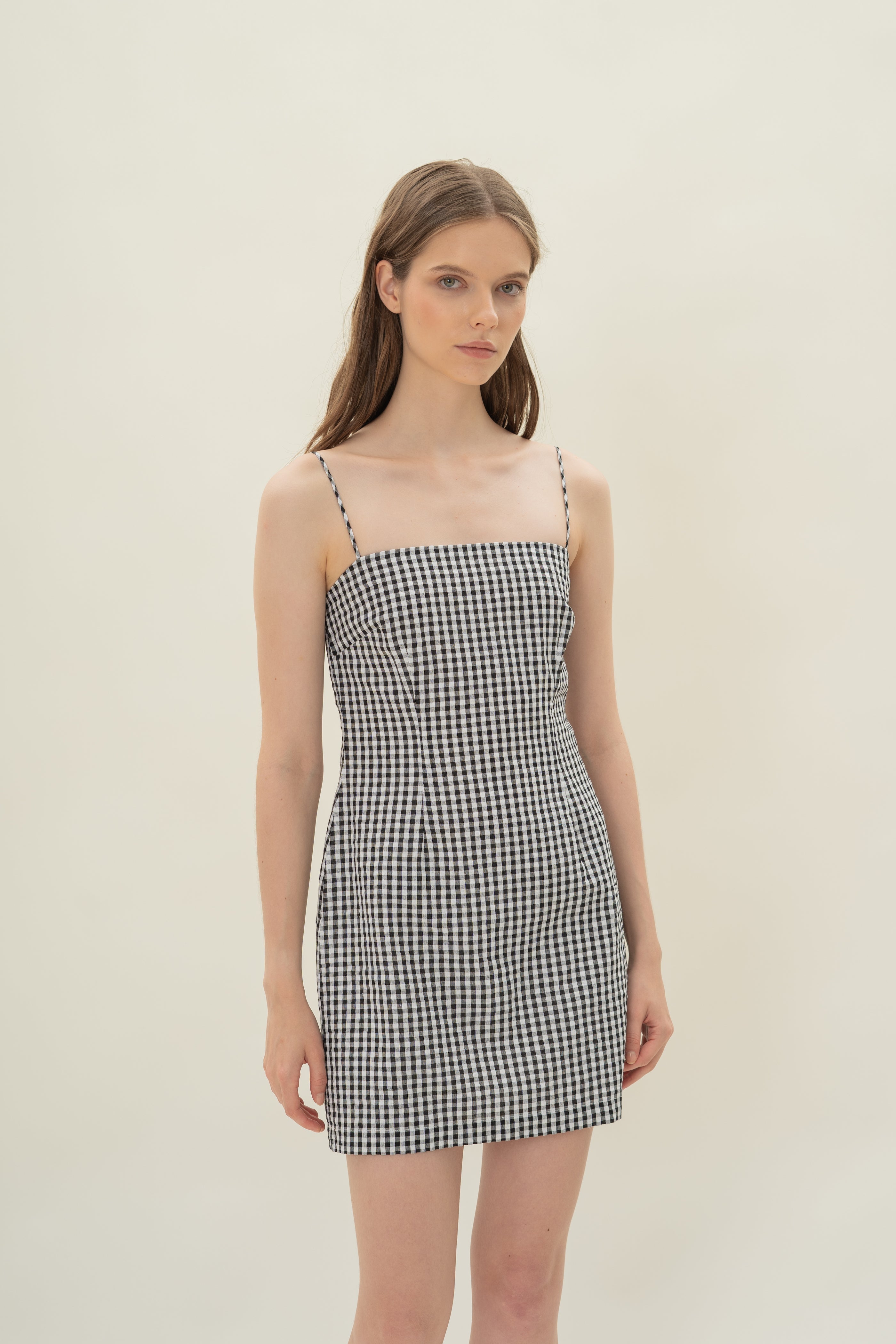 Cotton Mini Dress in Black Gingham