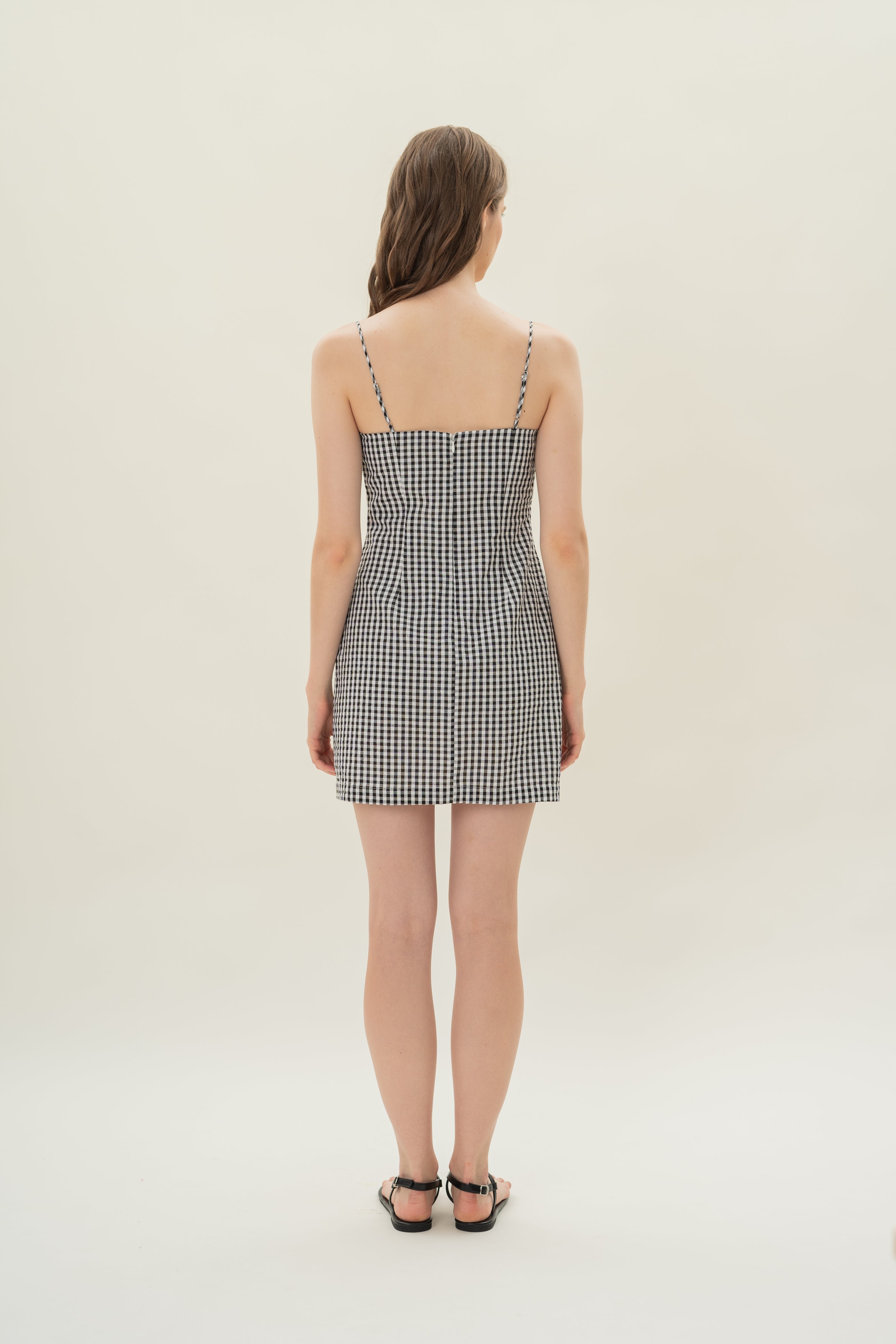 Cotton Mini Dress in Black Gingham