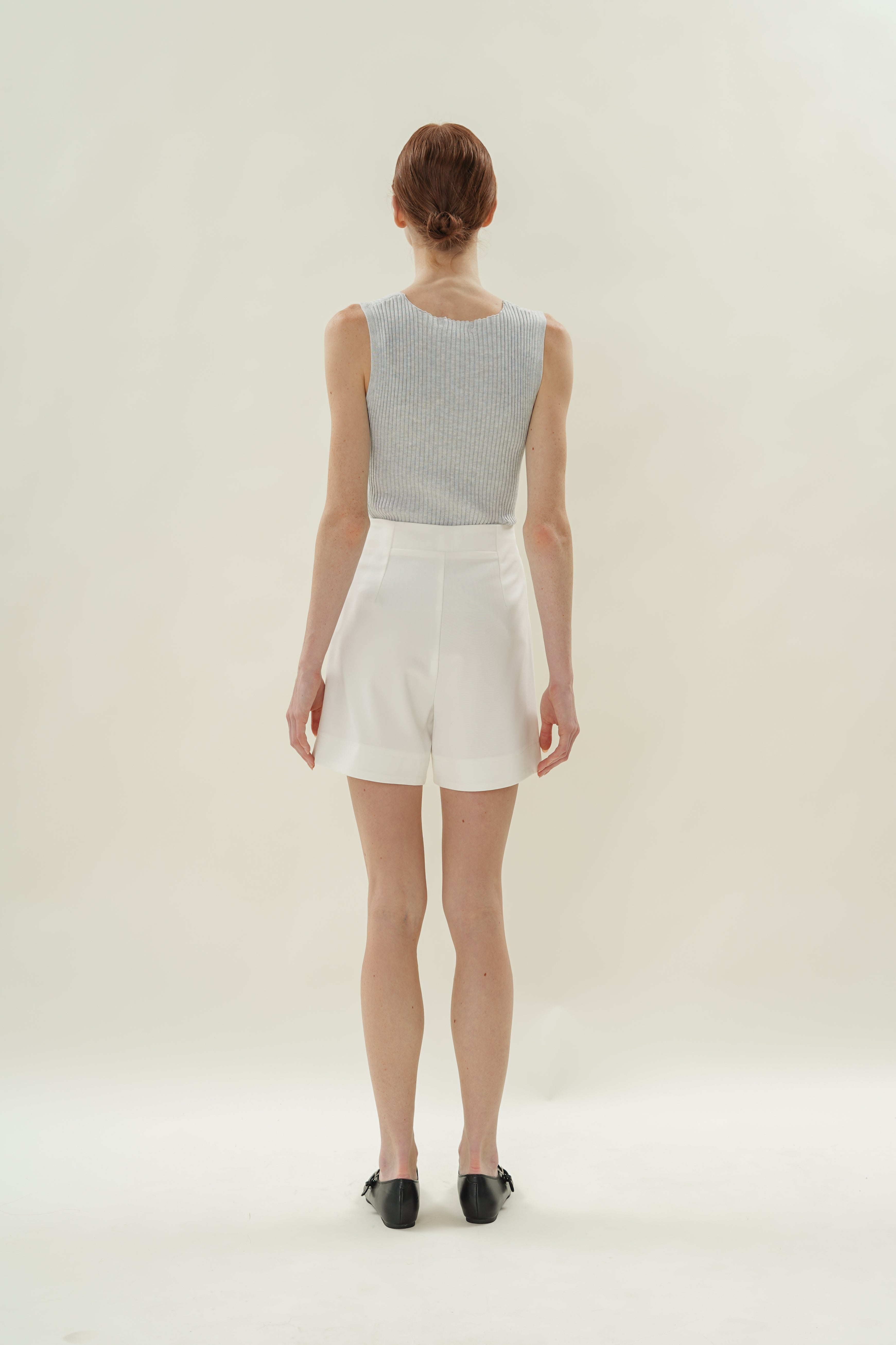 Cotton Blend Pleated Shorts in White