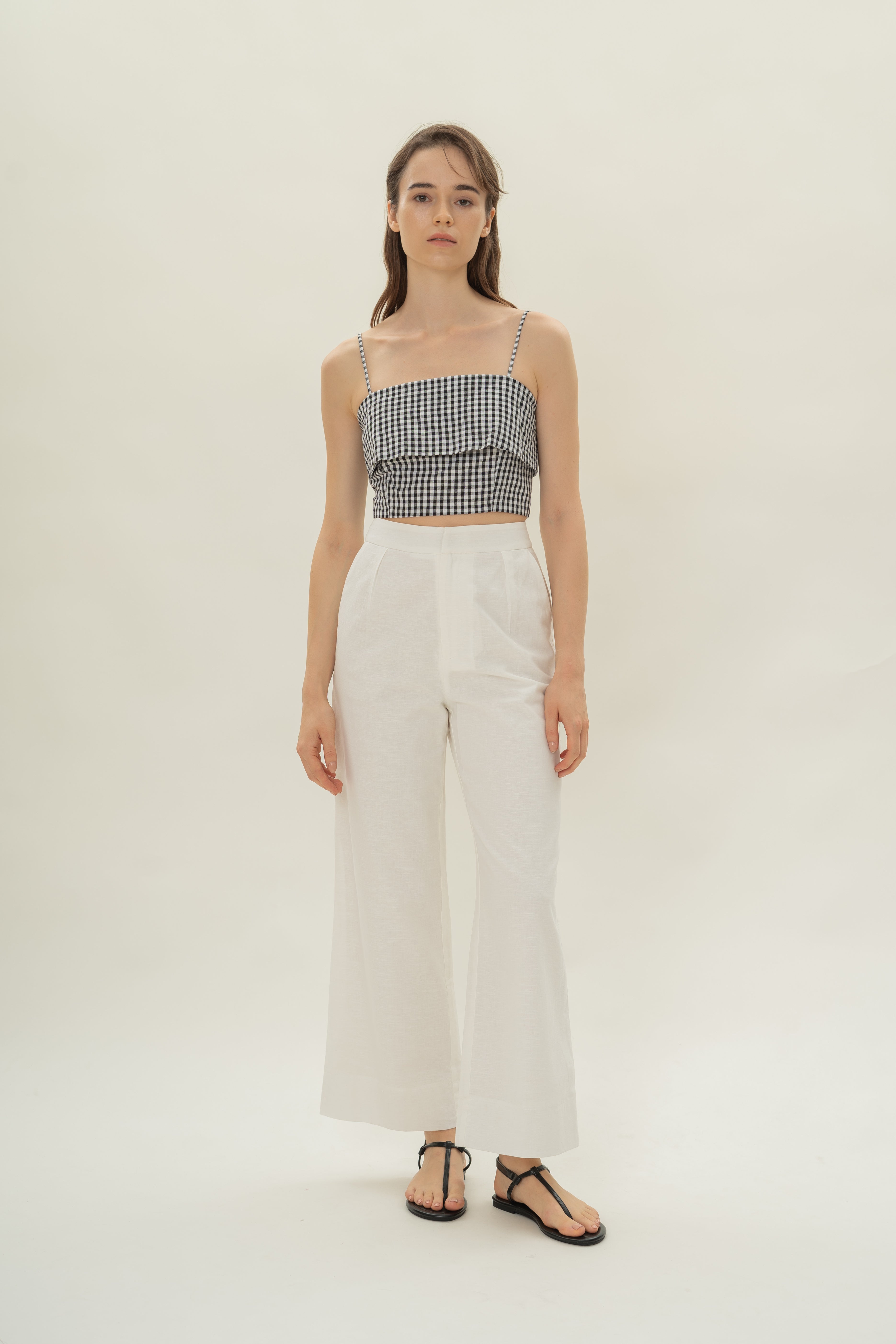 Panelled Cropped Top in Black Gingham