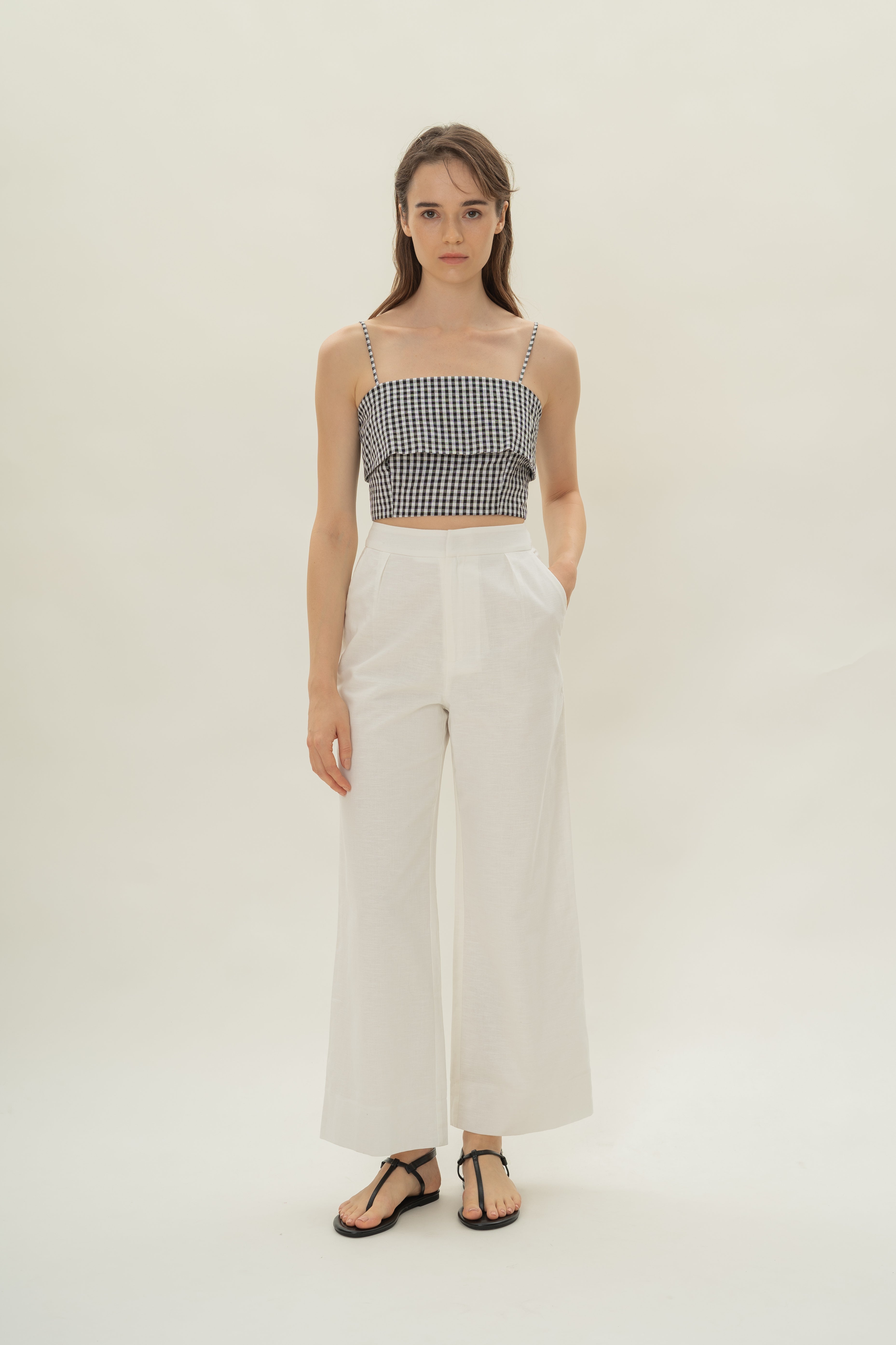 Panelled Cropped Top in Black Gingham