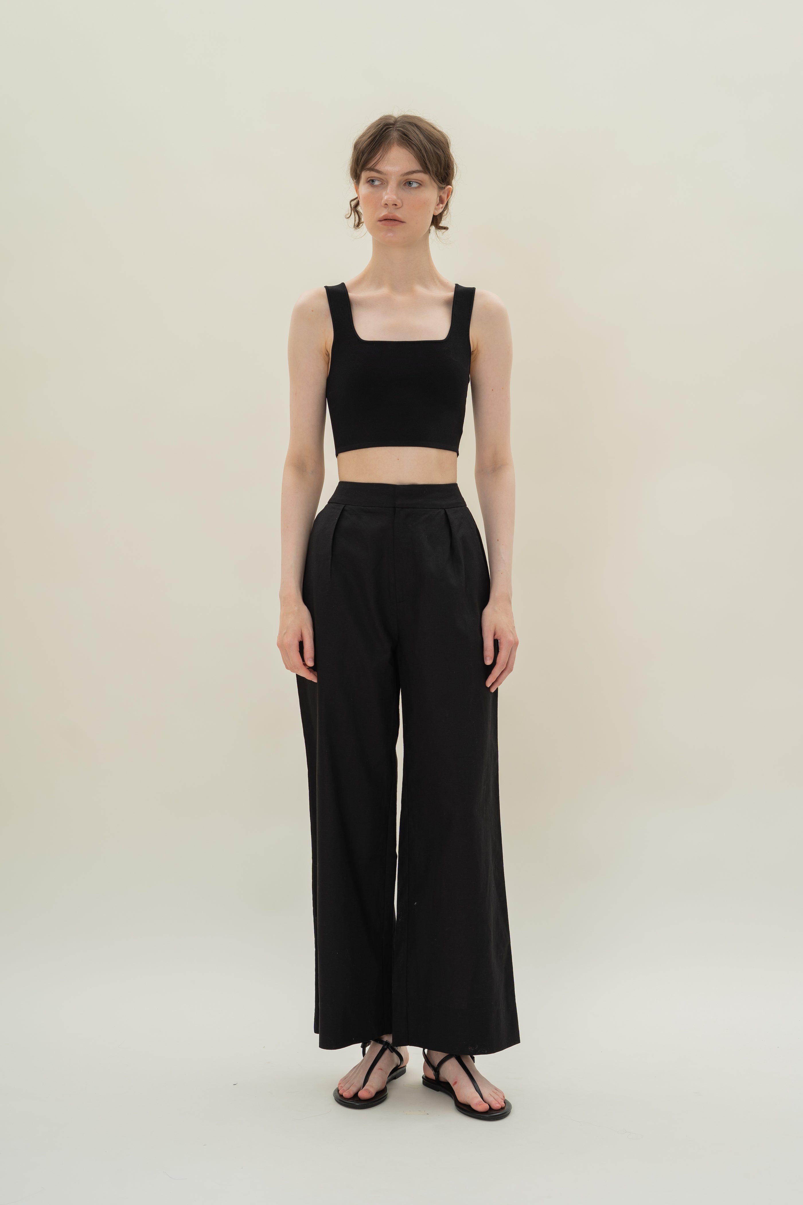 Textured Linen Trousers in Black