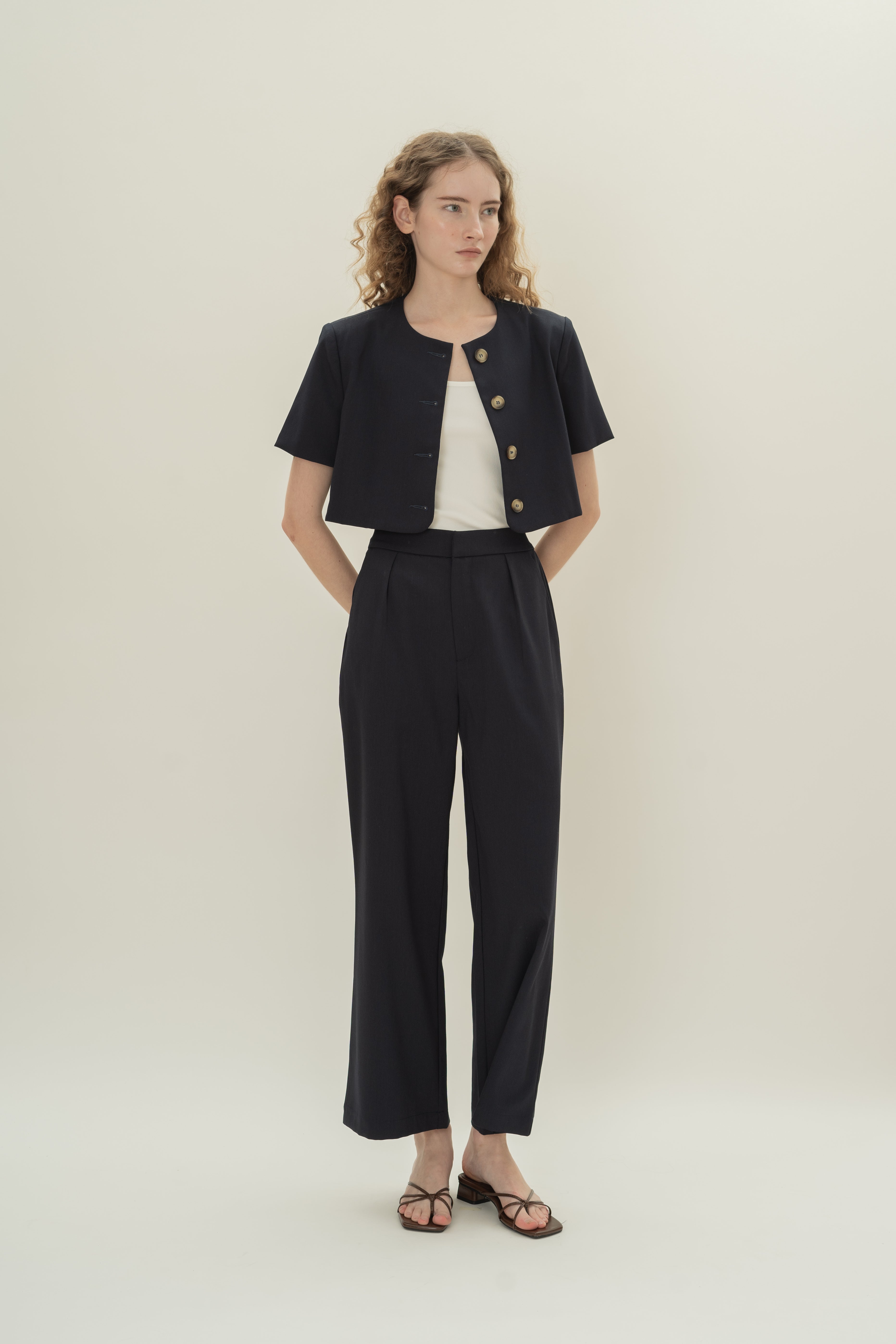 Petite Suiting Pleated Trousers in Midnight