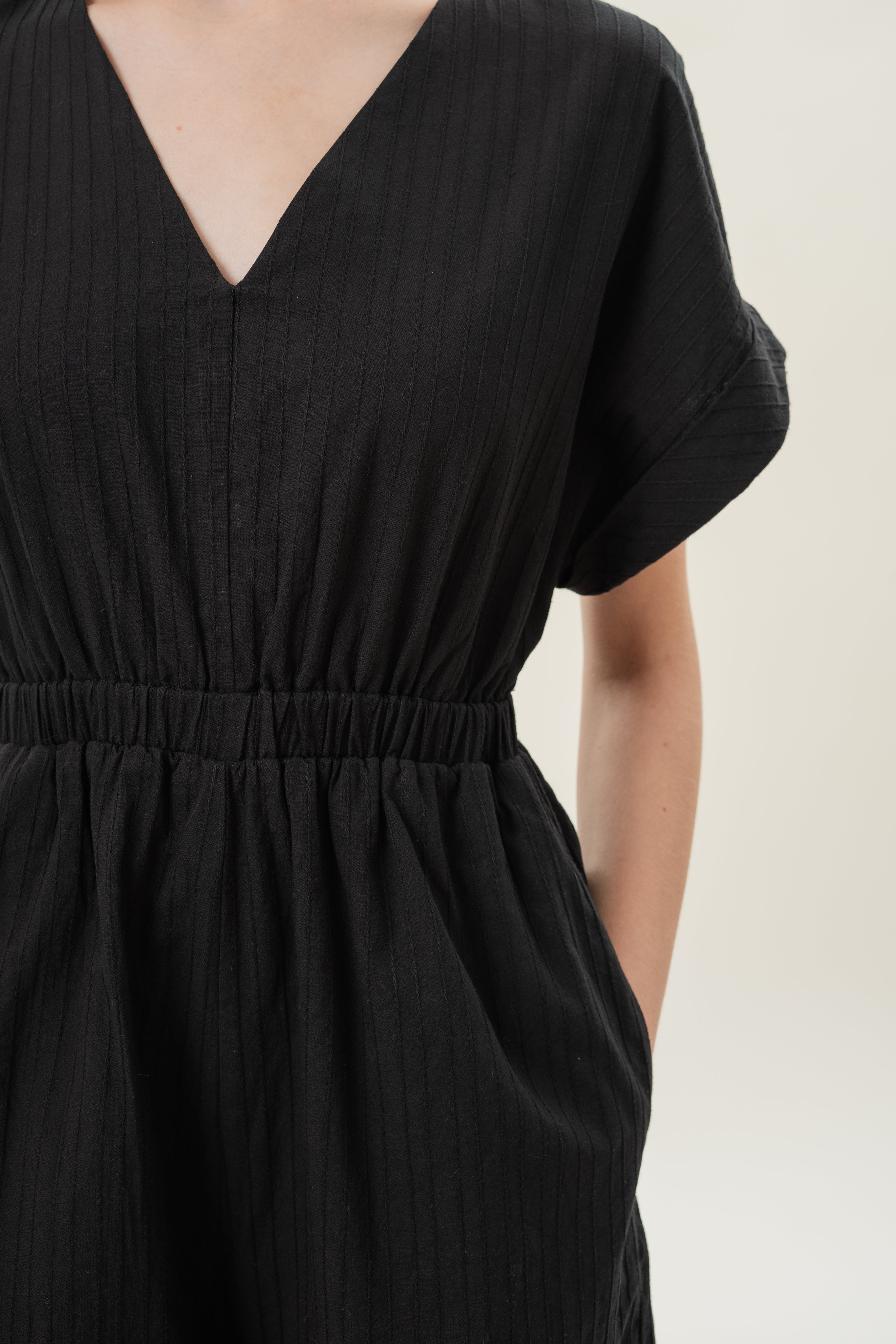 V Neck Relaxed Playsuit in Black Stripes