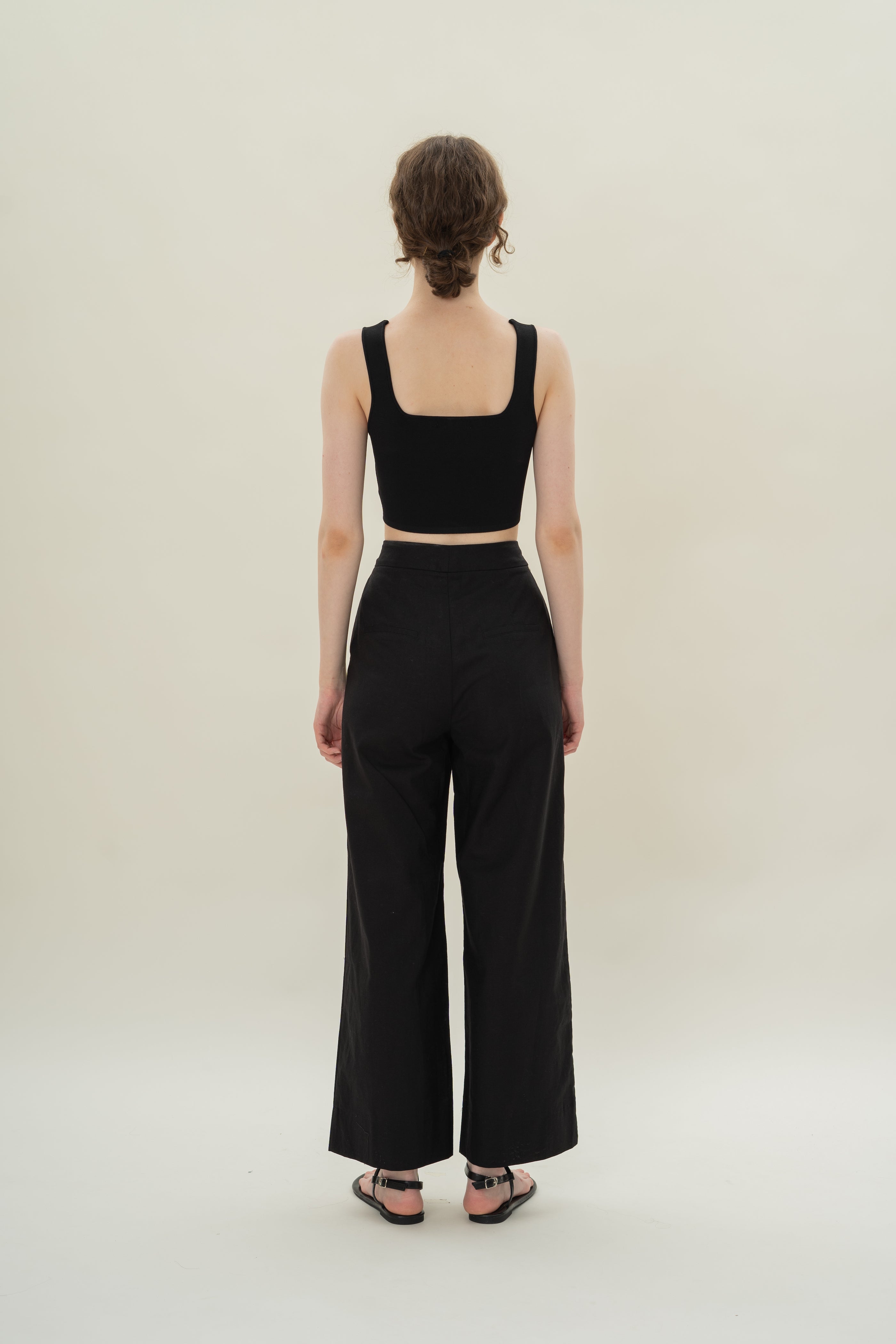 Textured Linen Trousers in Black