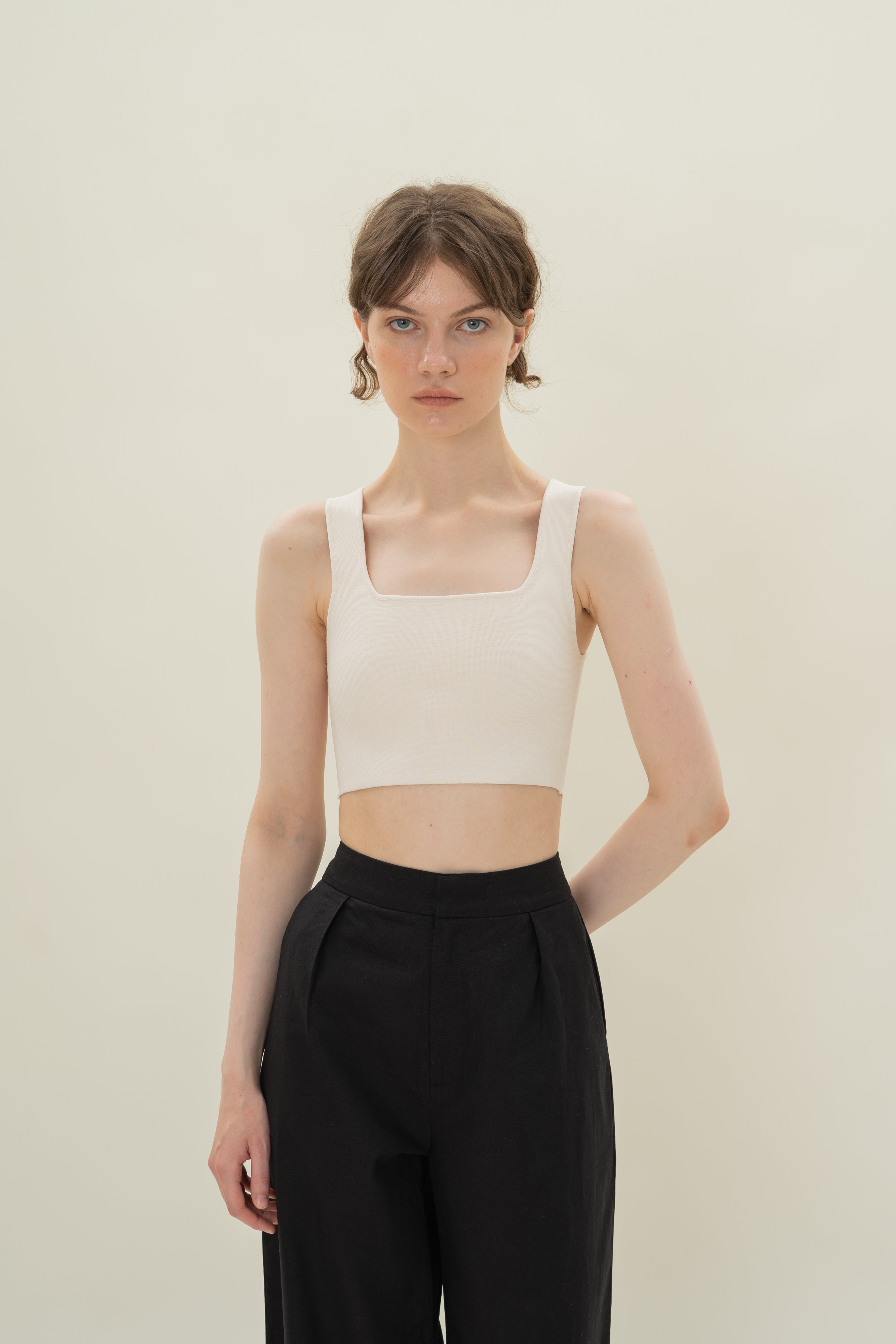 Fitted Knit Cropped Tank in Natural