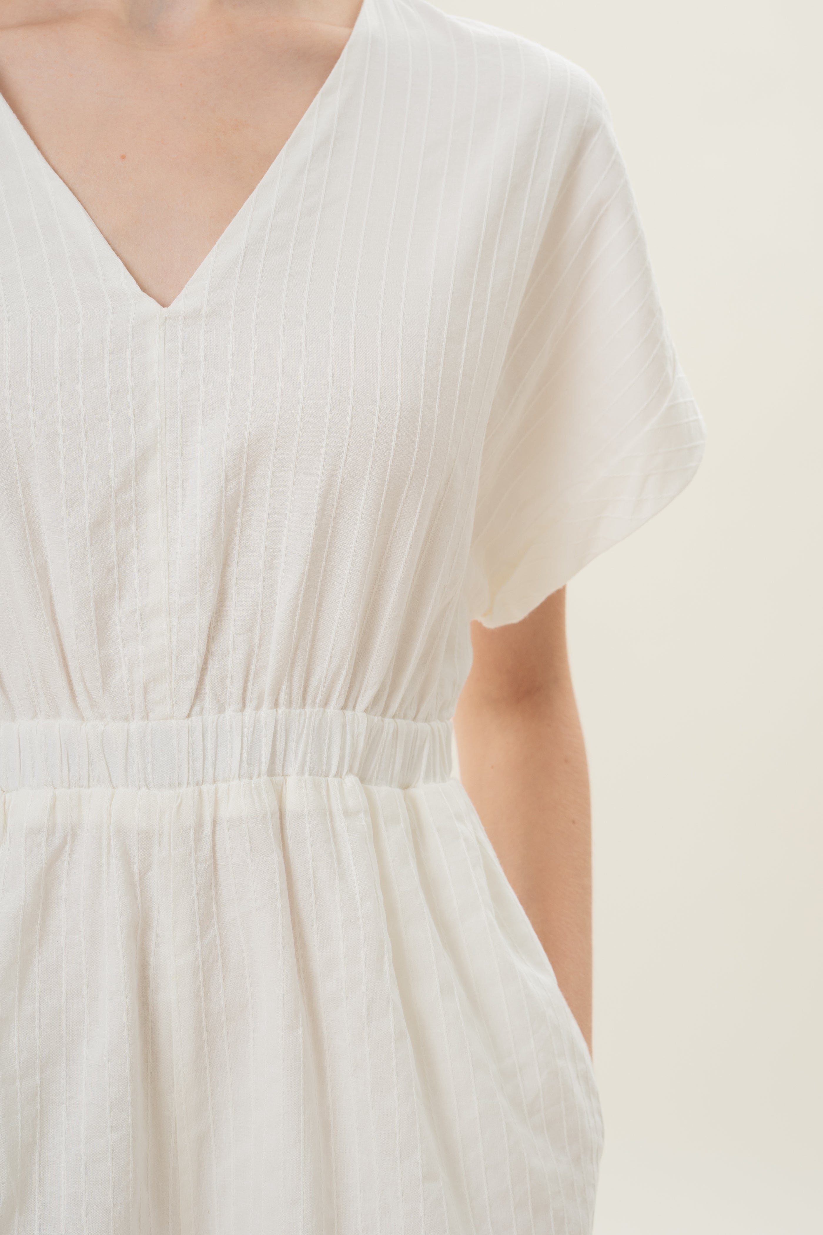 V Neck Relaxed Playsuit in White Stripes