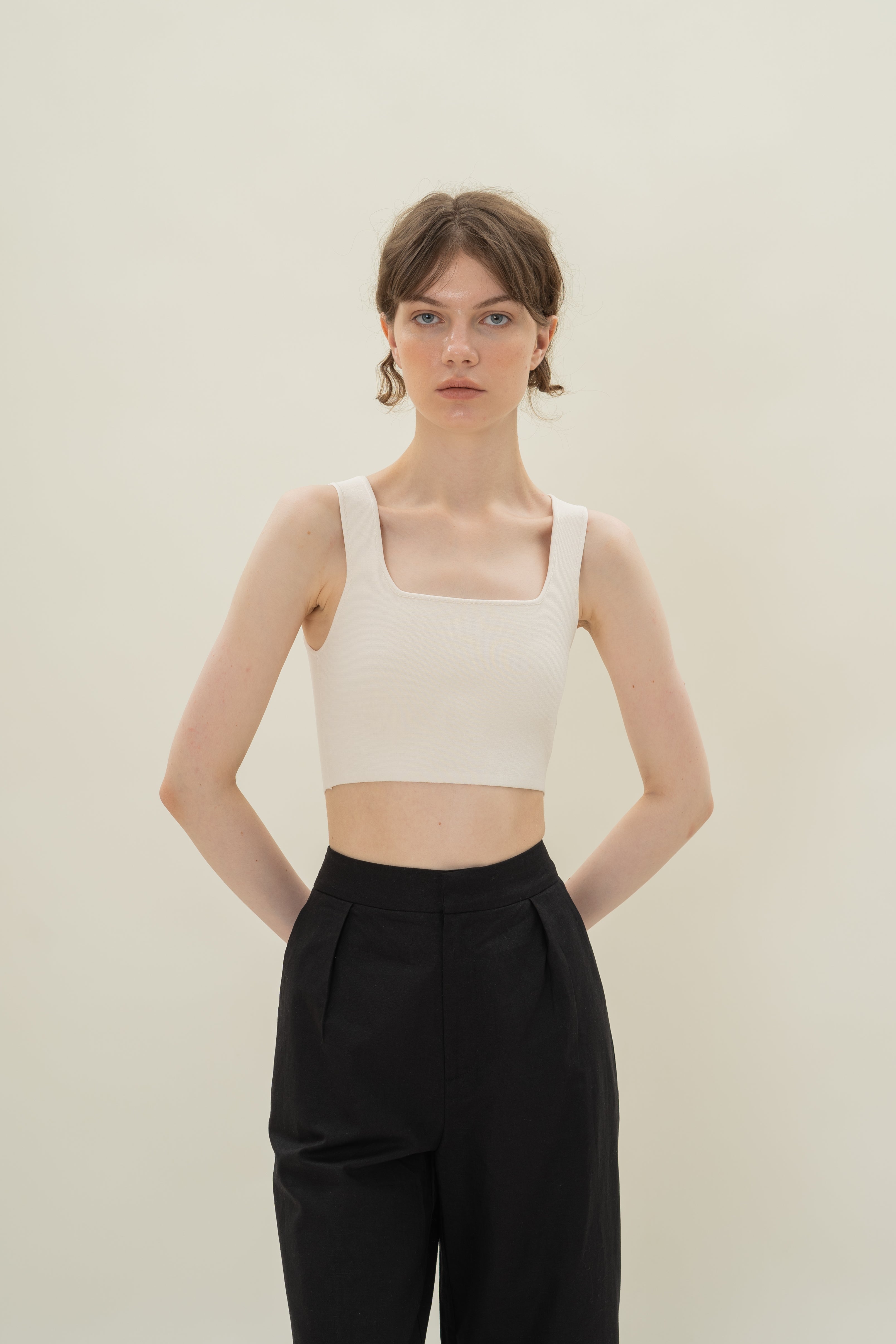 Fitted Knit Cropped Tank in Natural