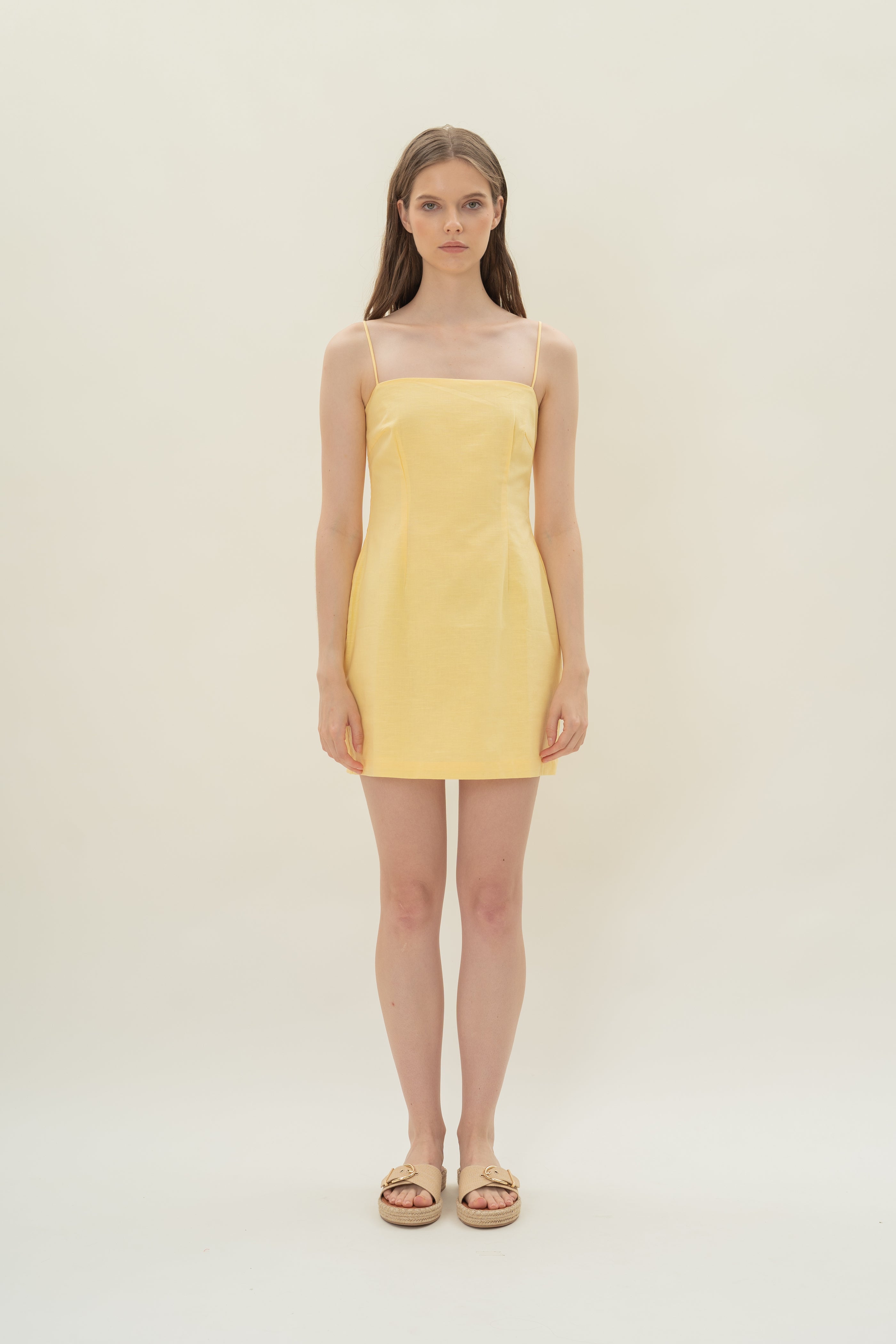 Linen Mini Dress in Lemon