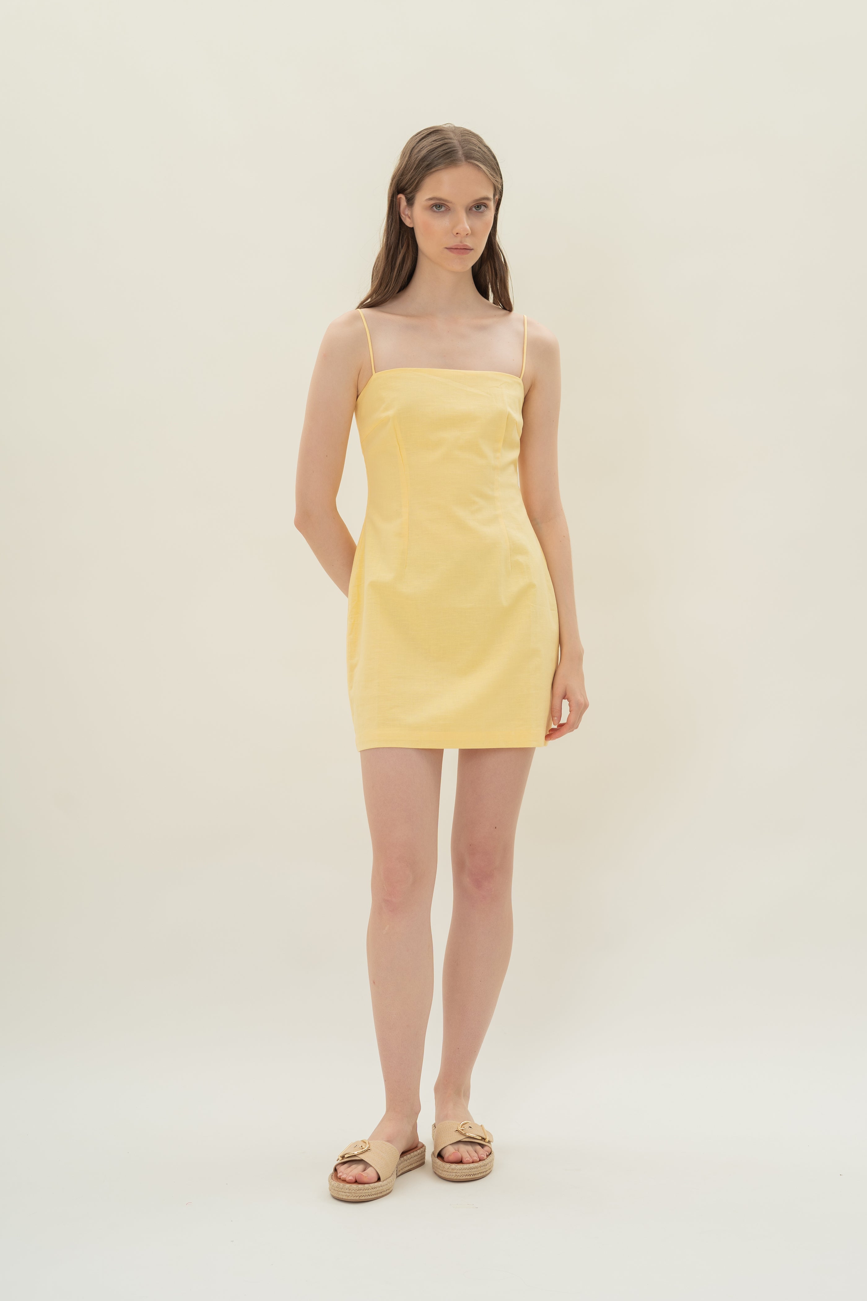 Linen Mini Dress in Lemon