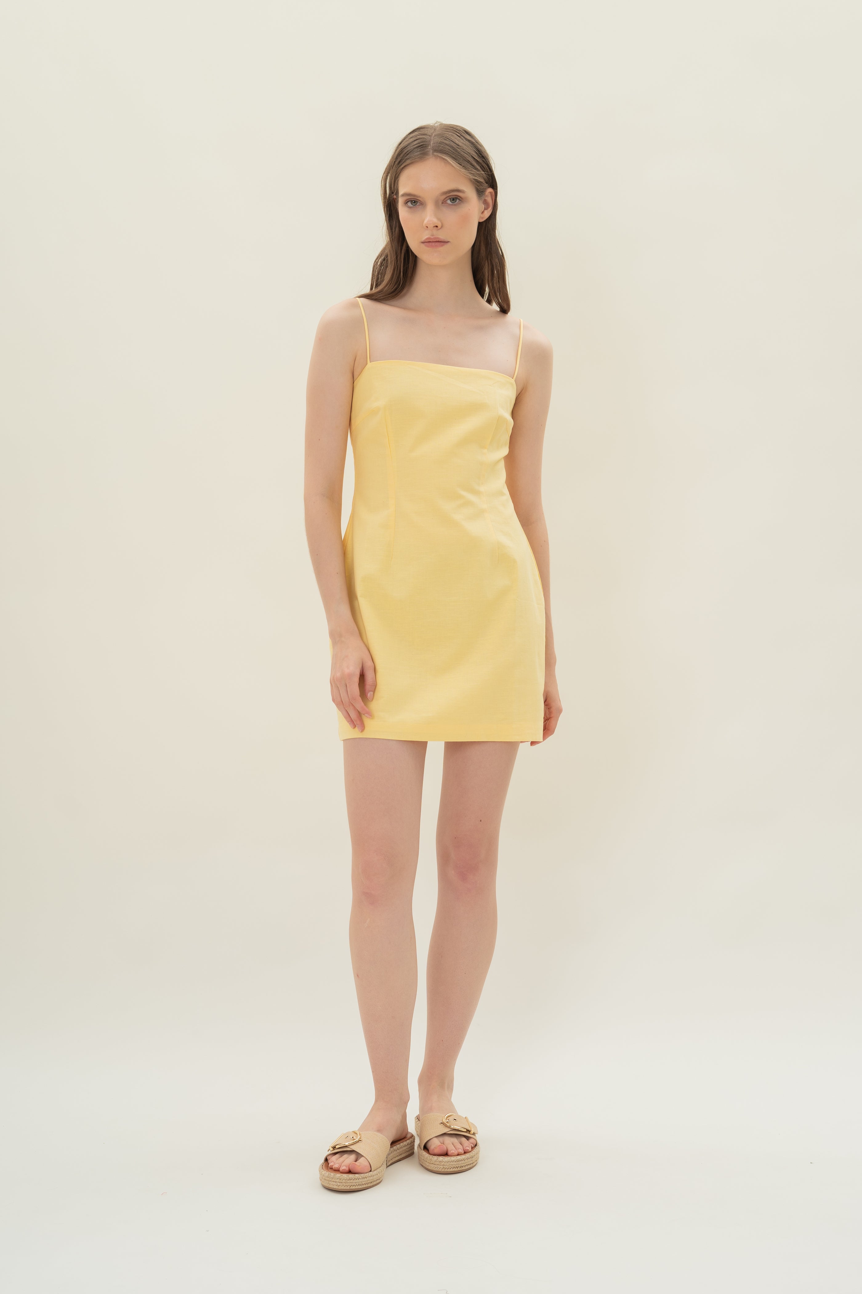 Linen Mini Dress in Lemon