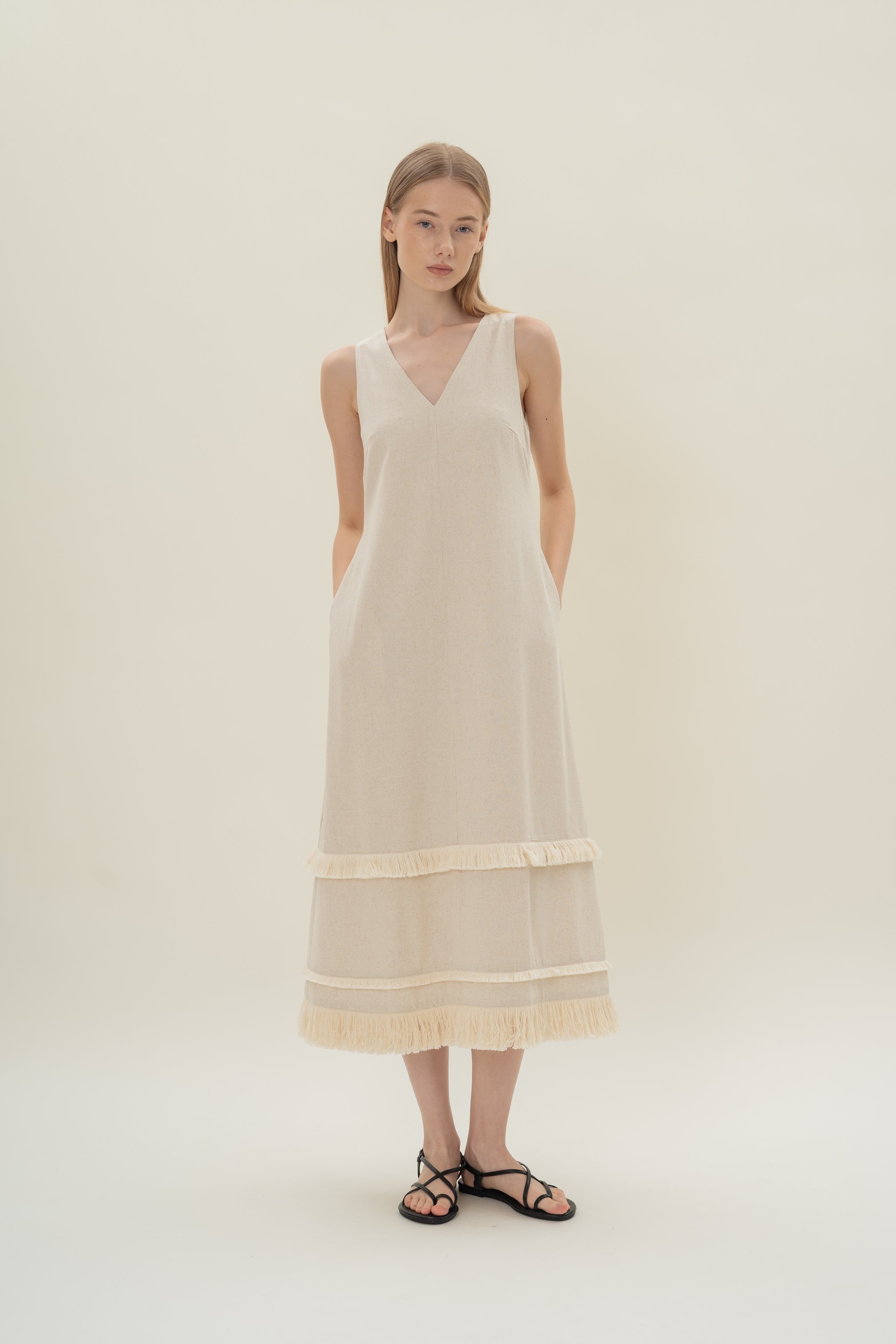Fringe Tiered Maxi Dress in Natural