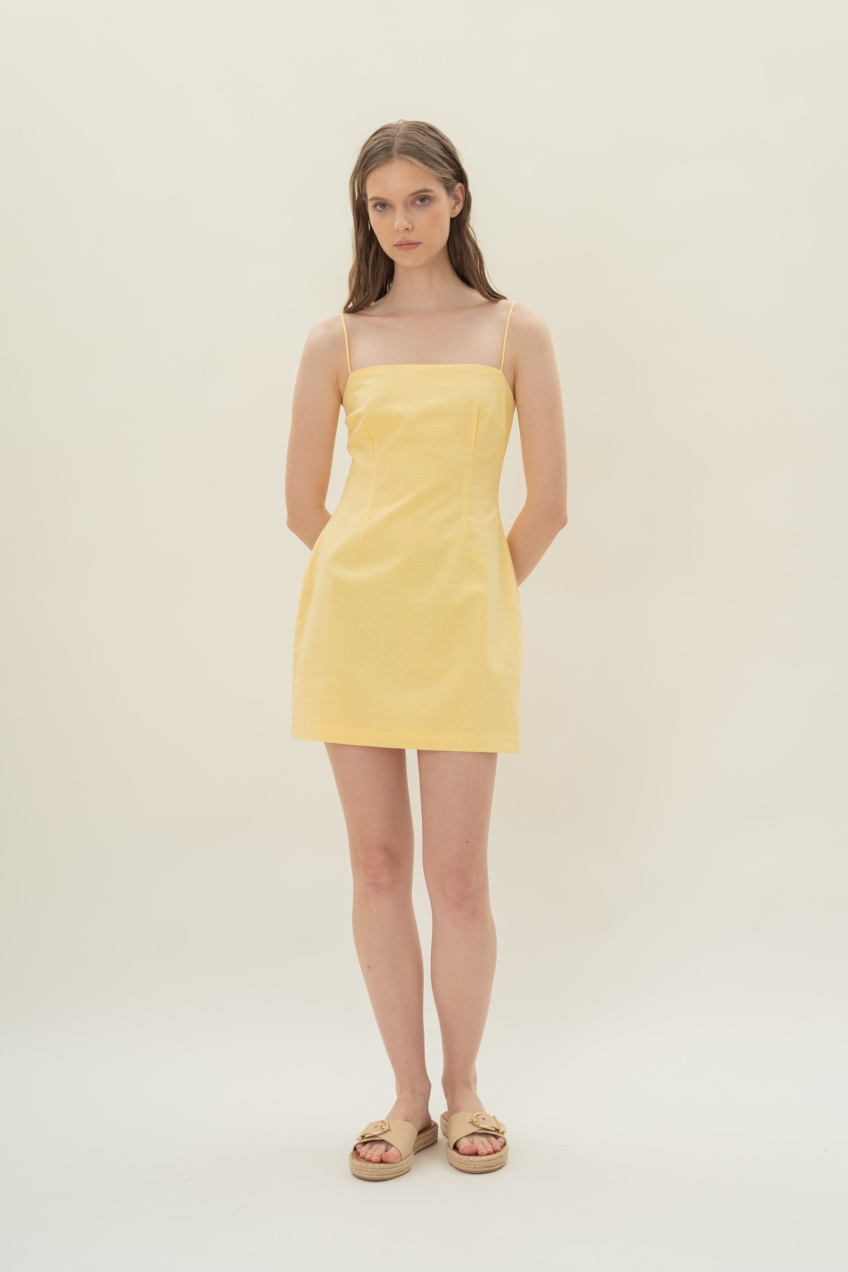 Linen Mini Dress in Lemon