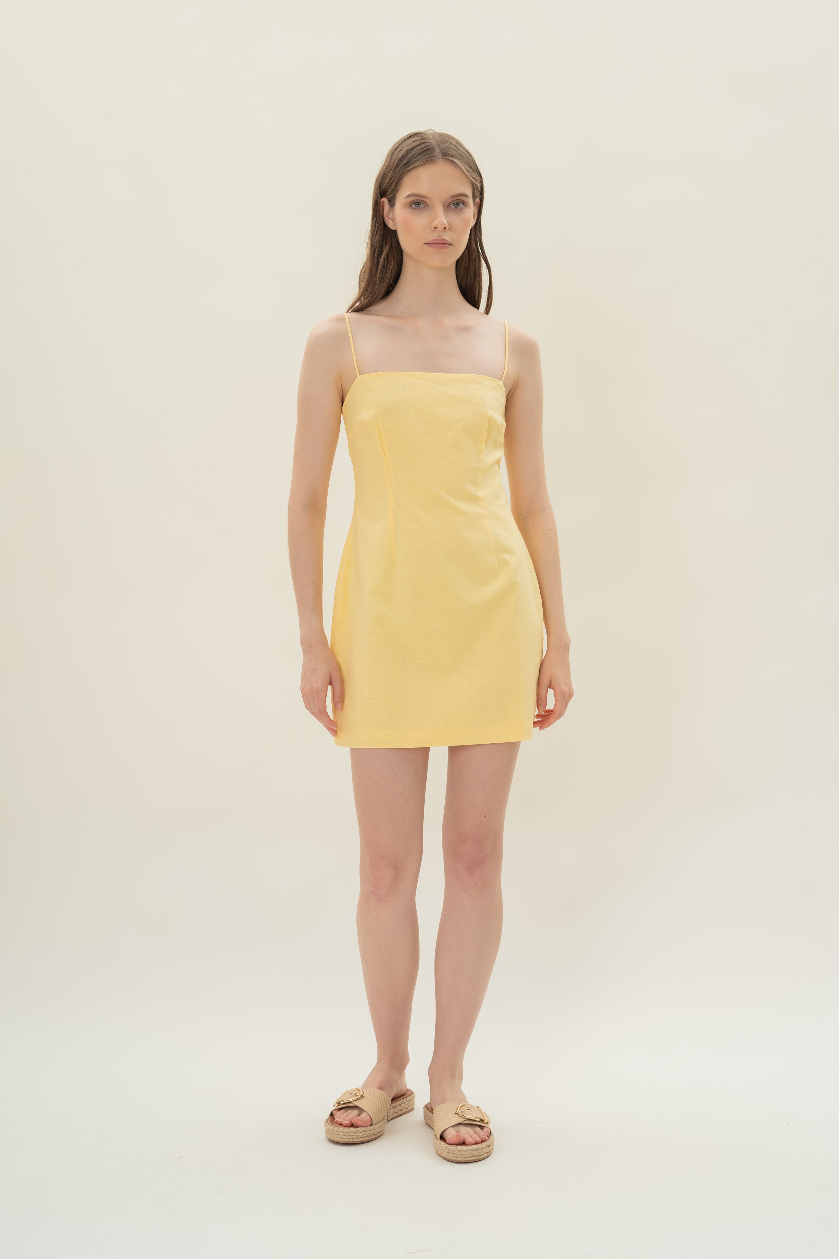 Linen Mini Dress in Lemon