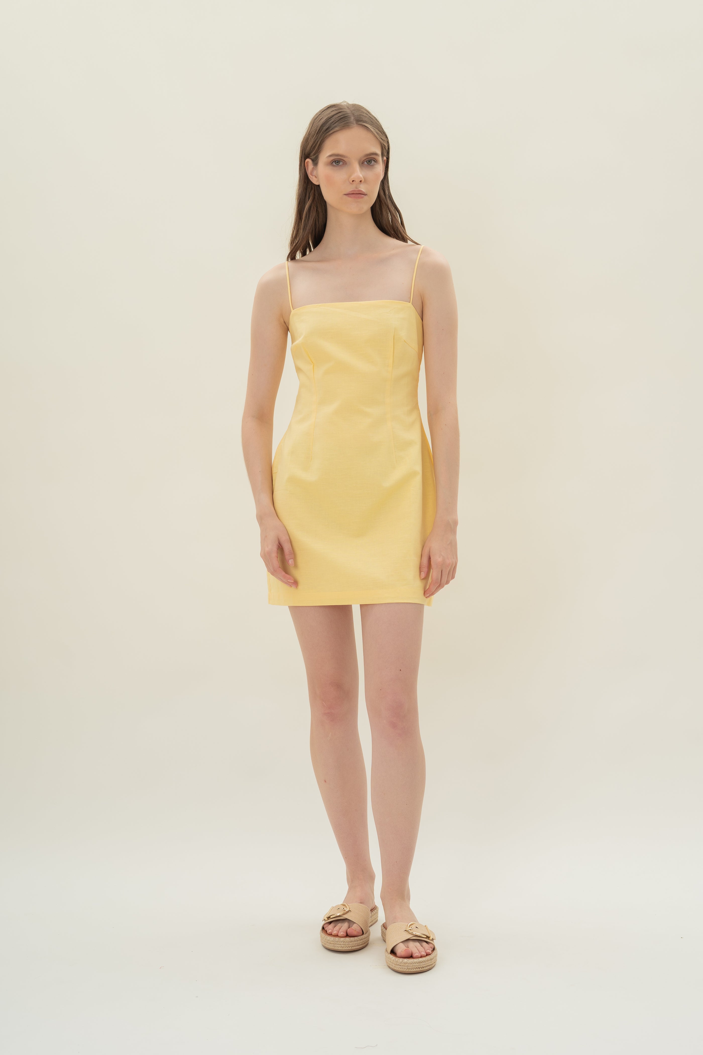 Linen Mini Dress in Lemon