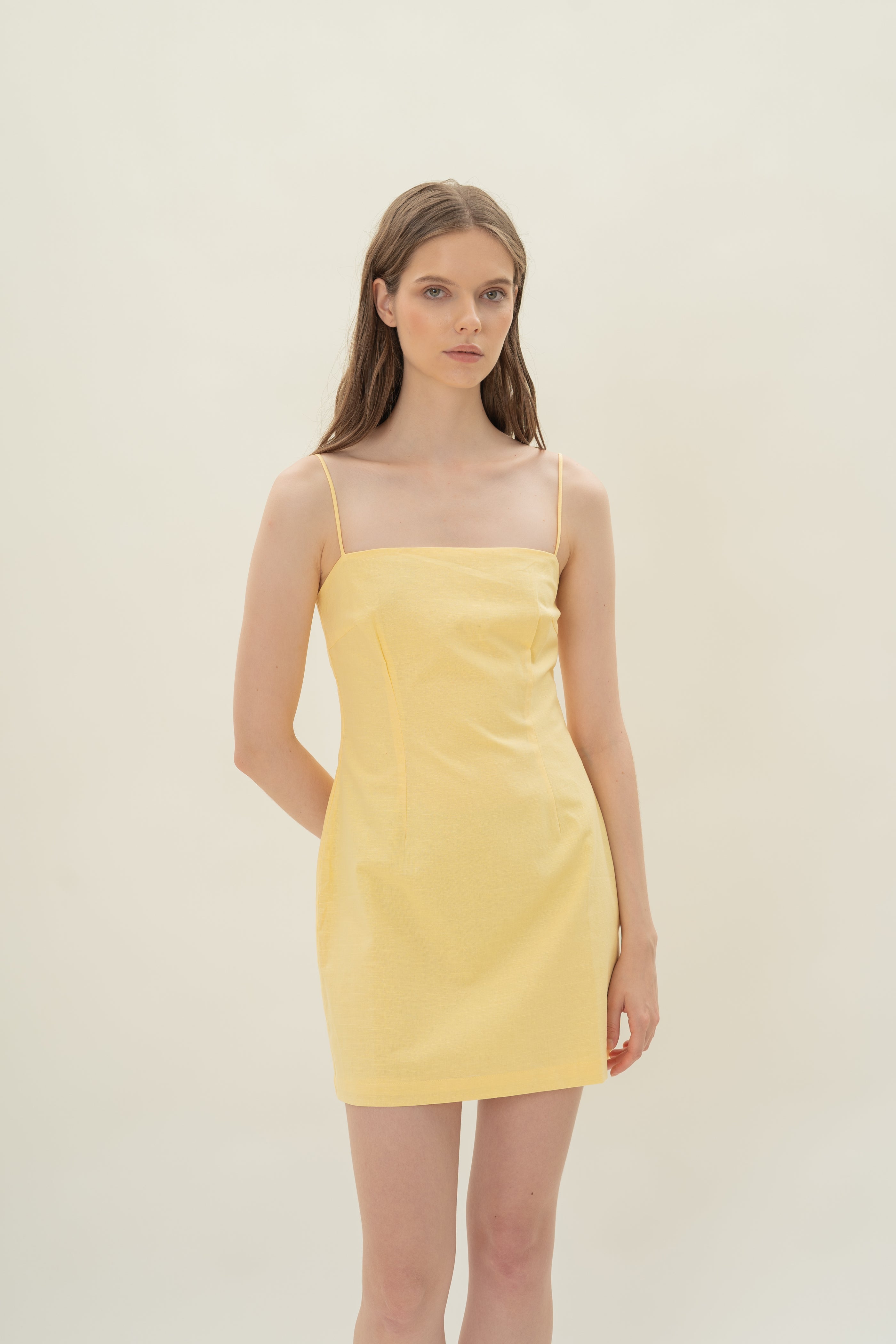 Linen Mini Dress in Lemon