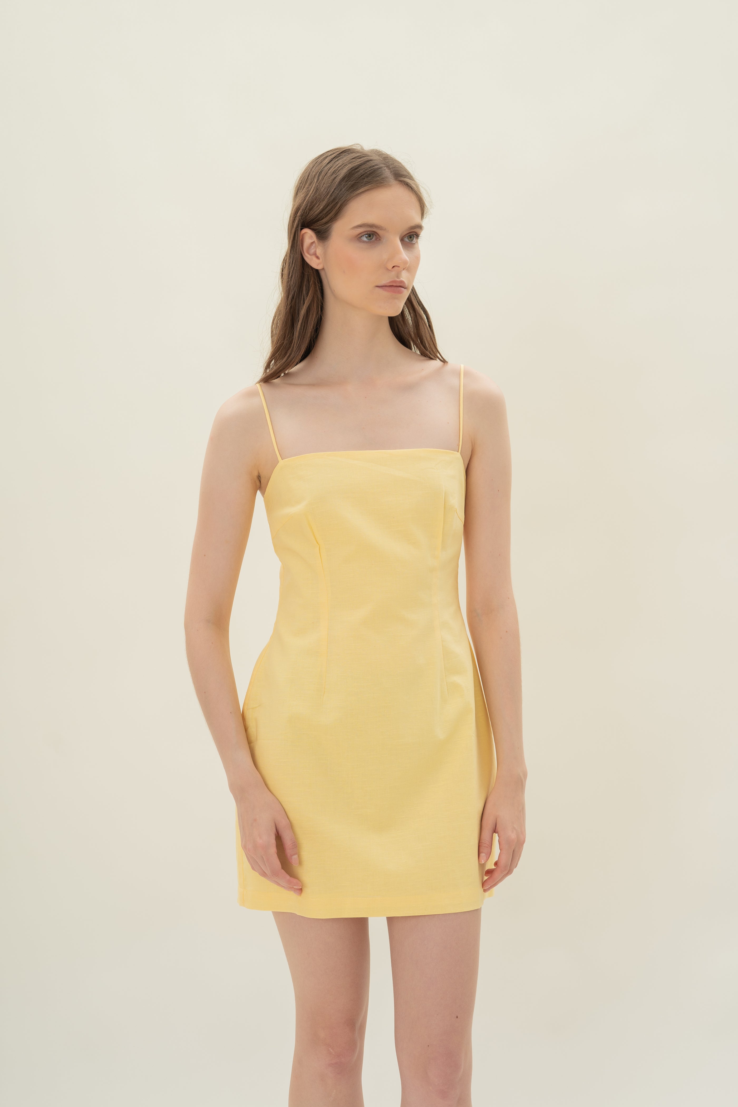 Linen Mini Dress in Lemon