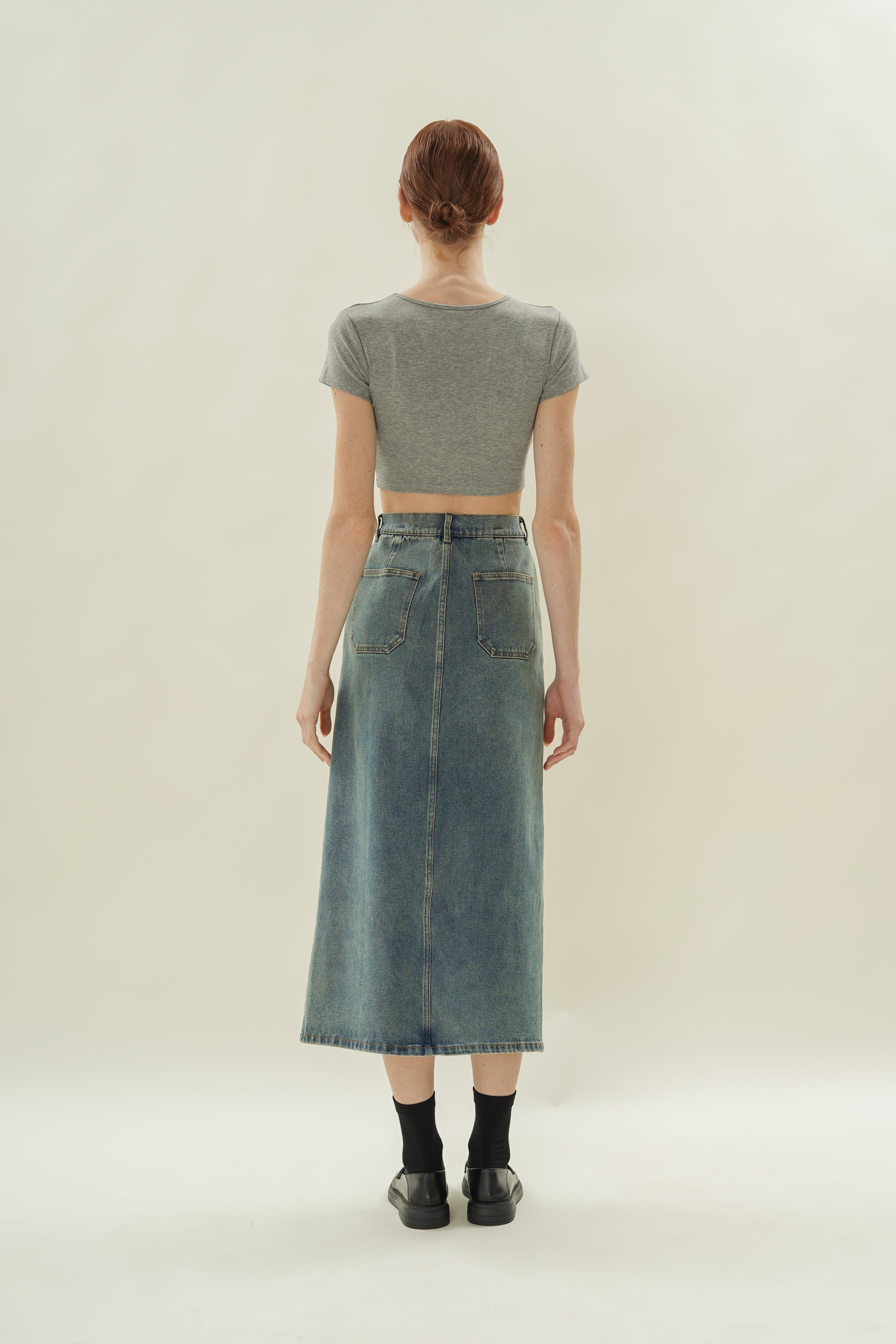 Stretch Cropped Mini Baby Tee in Heather Grey