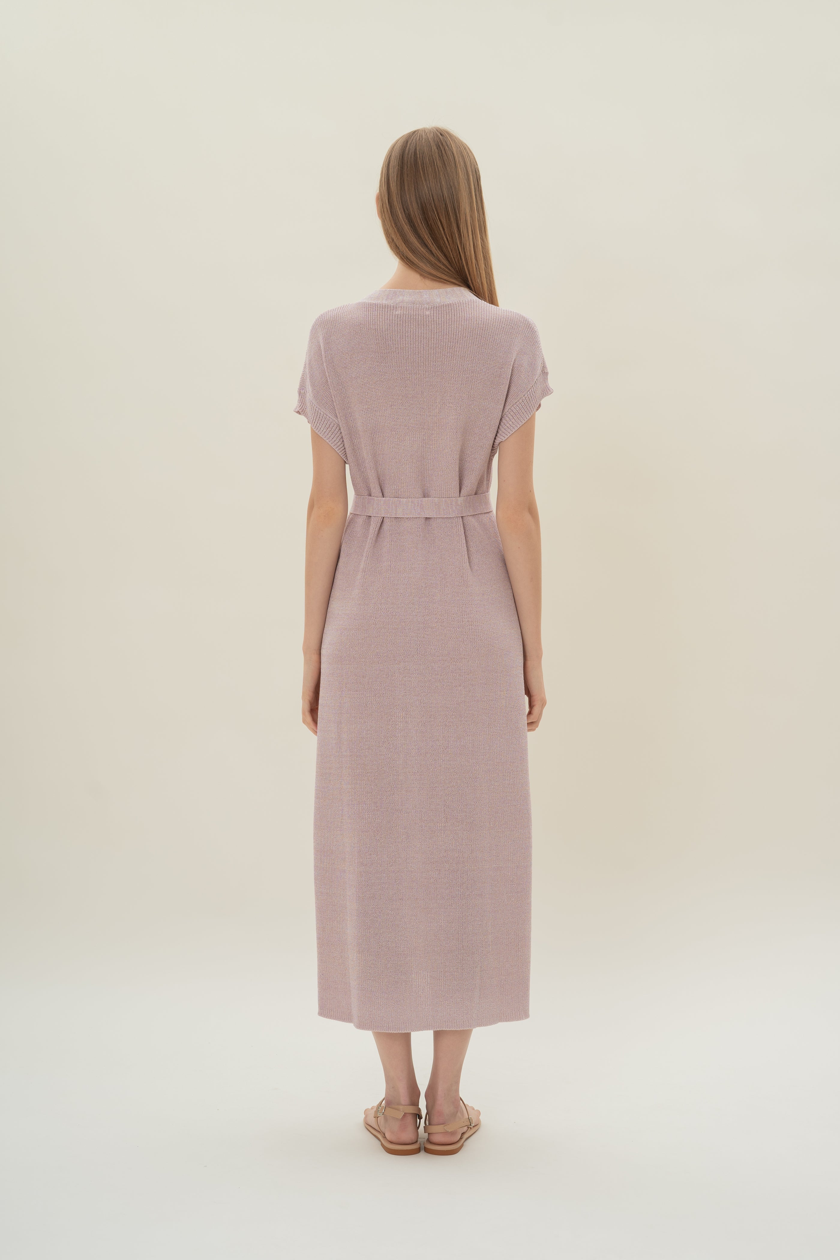 Button Front Melange Knit Dress in Lavender Mist