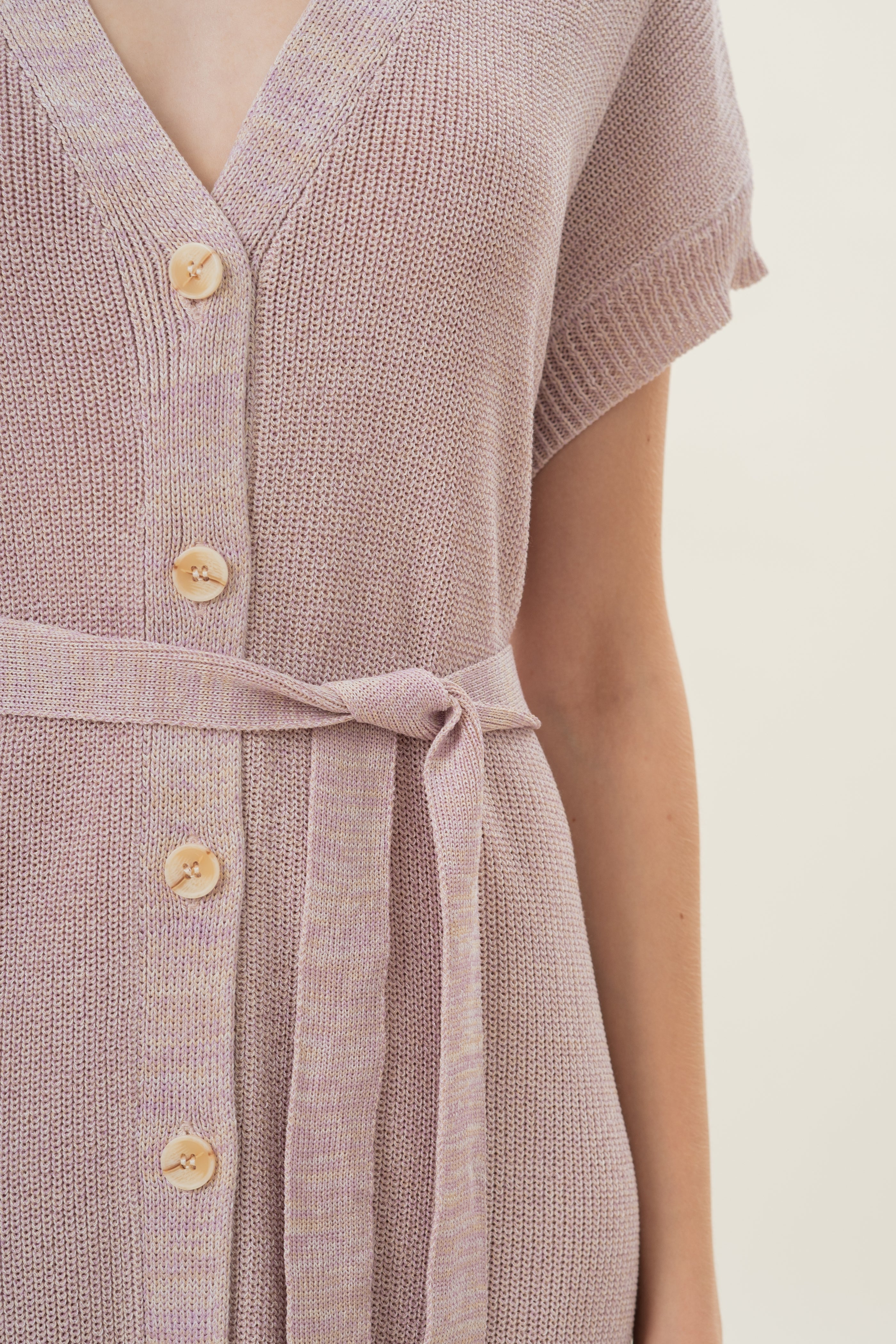 Button Front Melange Knit Dress in Lavender Mist