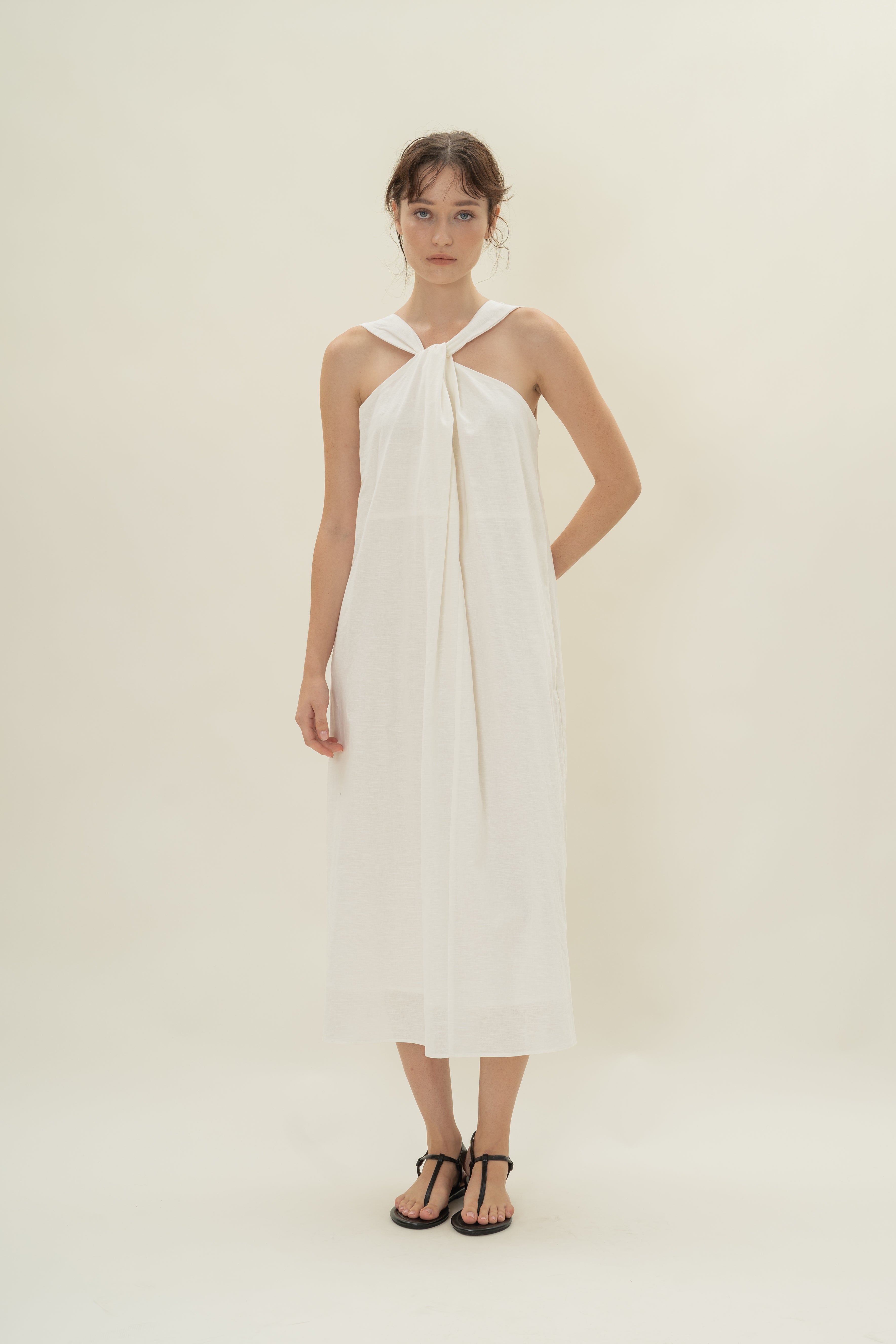 Reversible Knotted Neckline Midi Dress in White